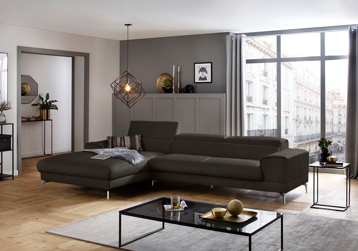 W.SCHILLIG Ecksofa "piedroo, Designsofa mit tollem Sitzkomfort, elegant und bequem, L-Form" Kopfteilverstellung, wahlweise mit Sitztiefenverstellung, Breite 343cm