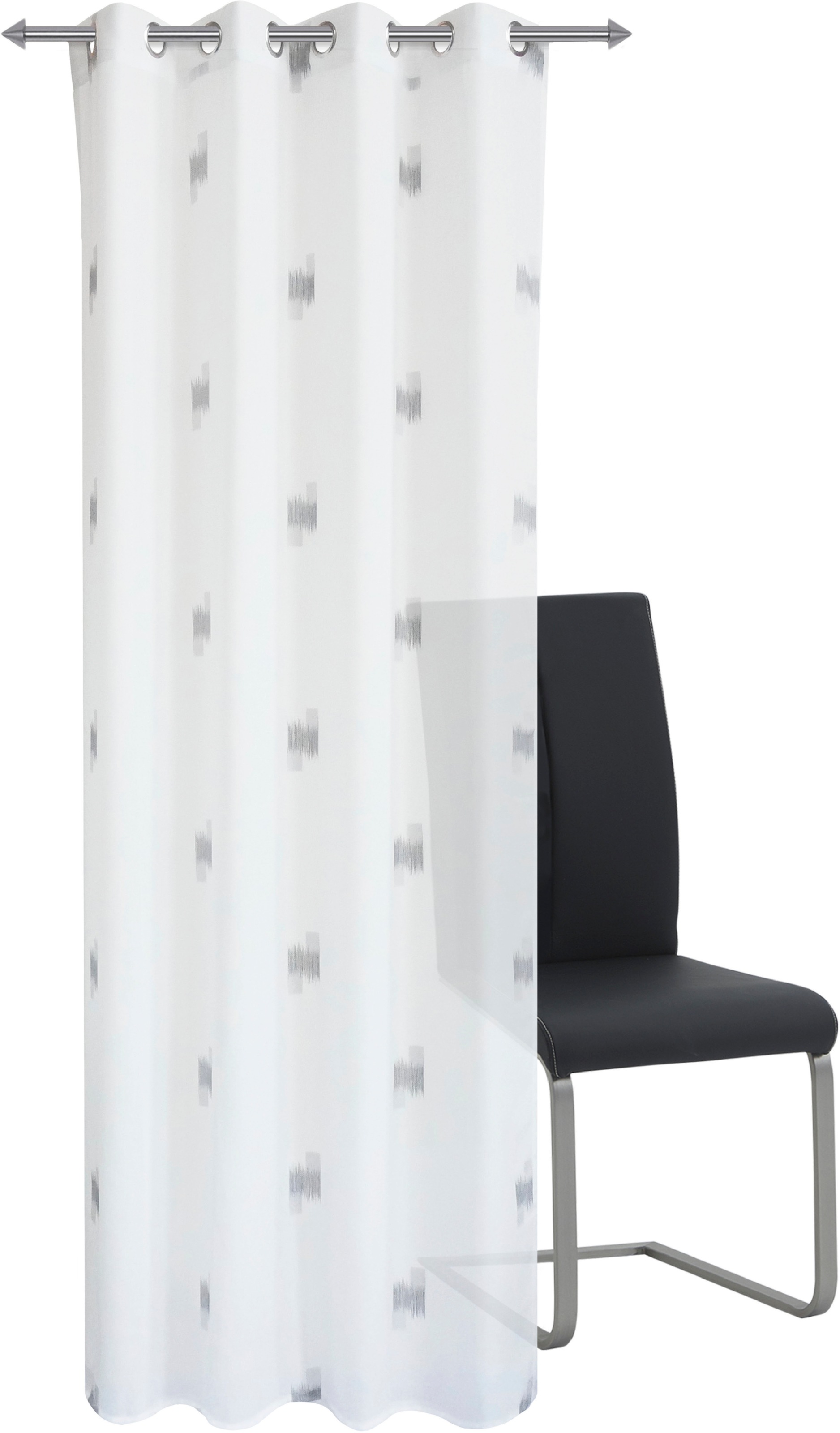 decolife Gardine "Toja" Ösen 1 Stk. tlg. Ösenschal weiß mit grauem Print günstig online kaufen