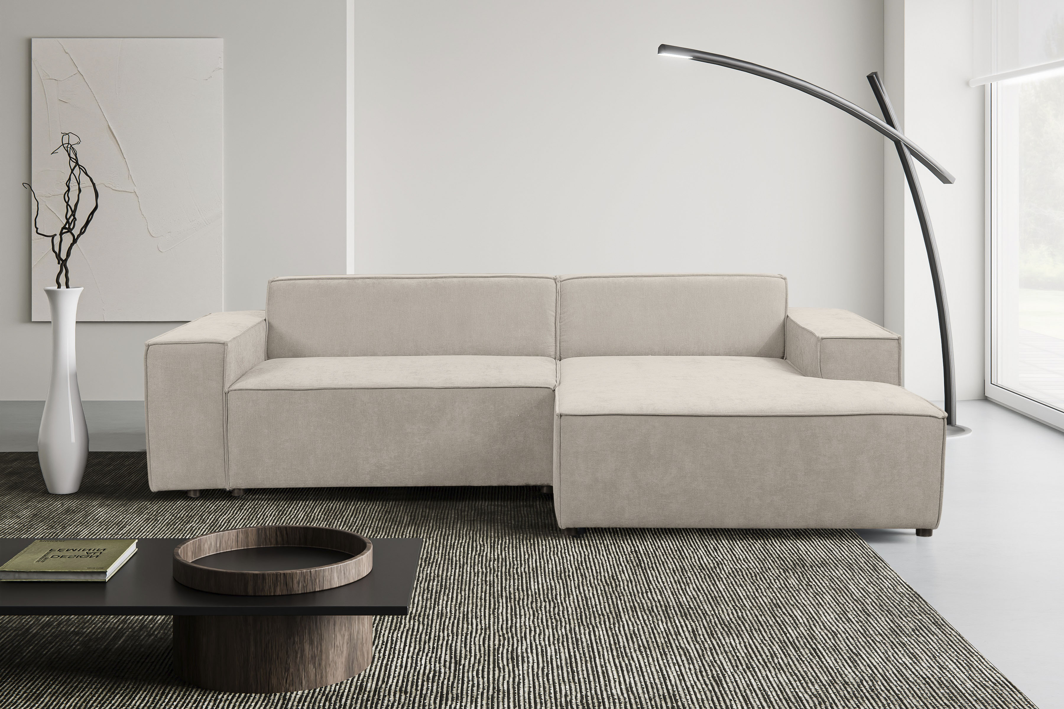 WERK2 Ecksofa "Trento 268 x 163 cm modern und bequem" Chenille, L-Form, extra weiche und tiefe Sitzfläche
