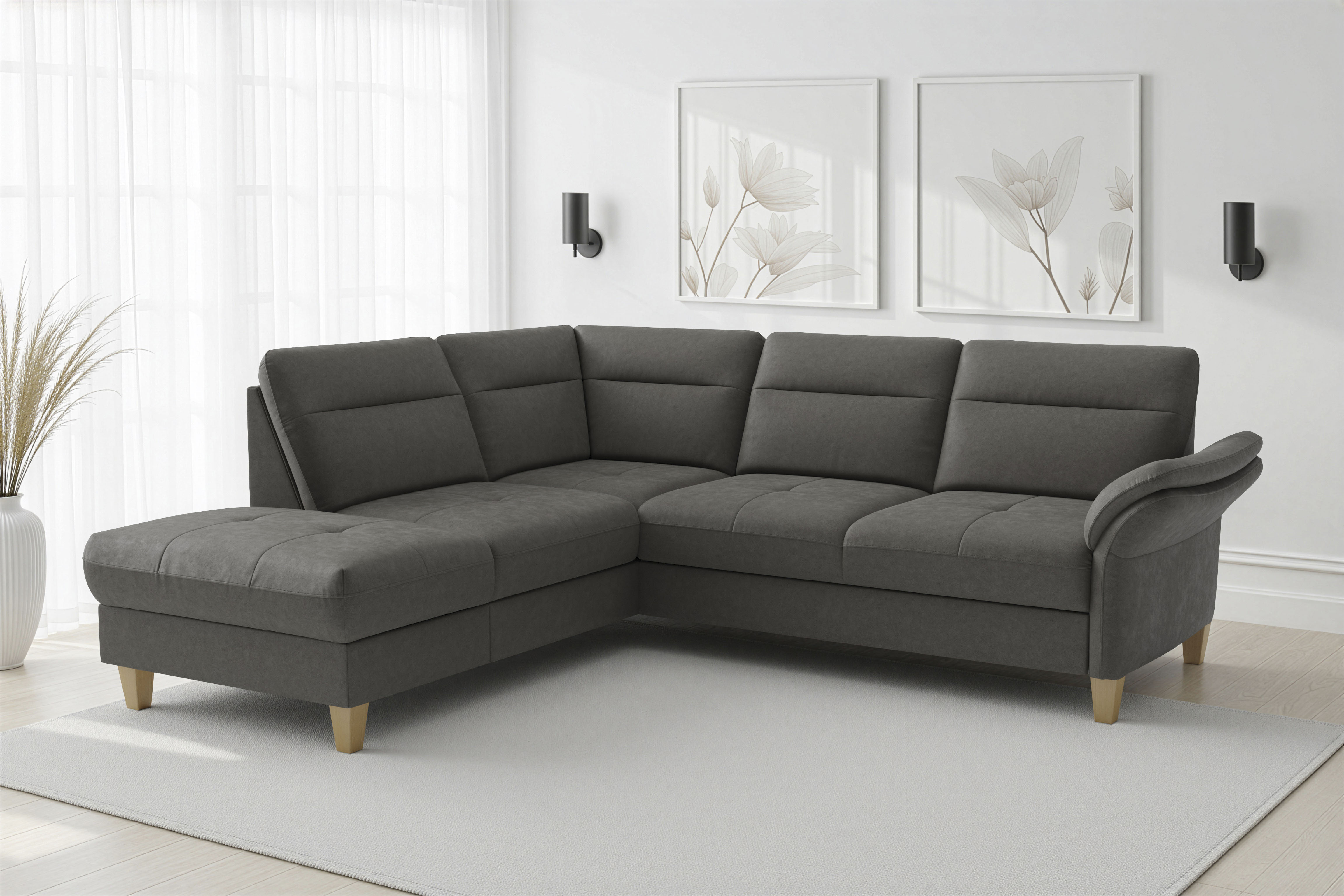sit&more "Pamela L-Form, B: 218 cm, optional Schlaffunktion & Bettkasten" wahlweise mit Armteilverstellung, Sofa mit Federkern, Sitzhöhe: 48 cm