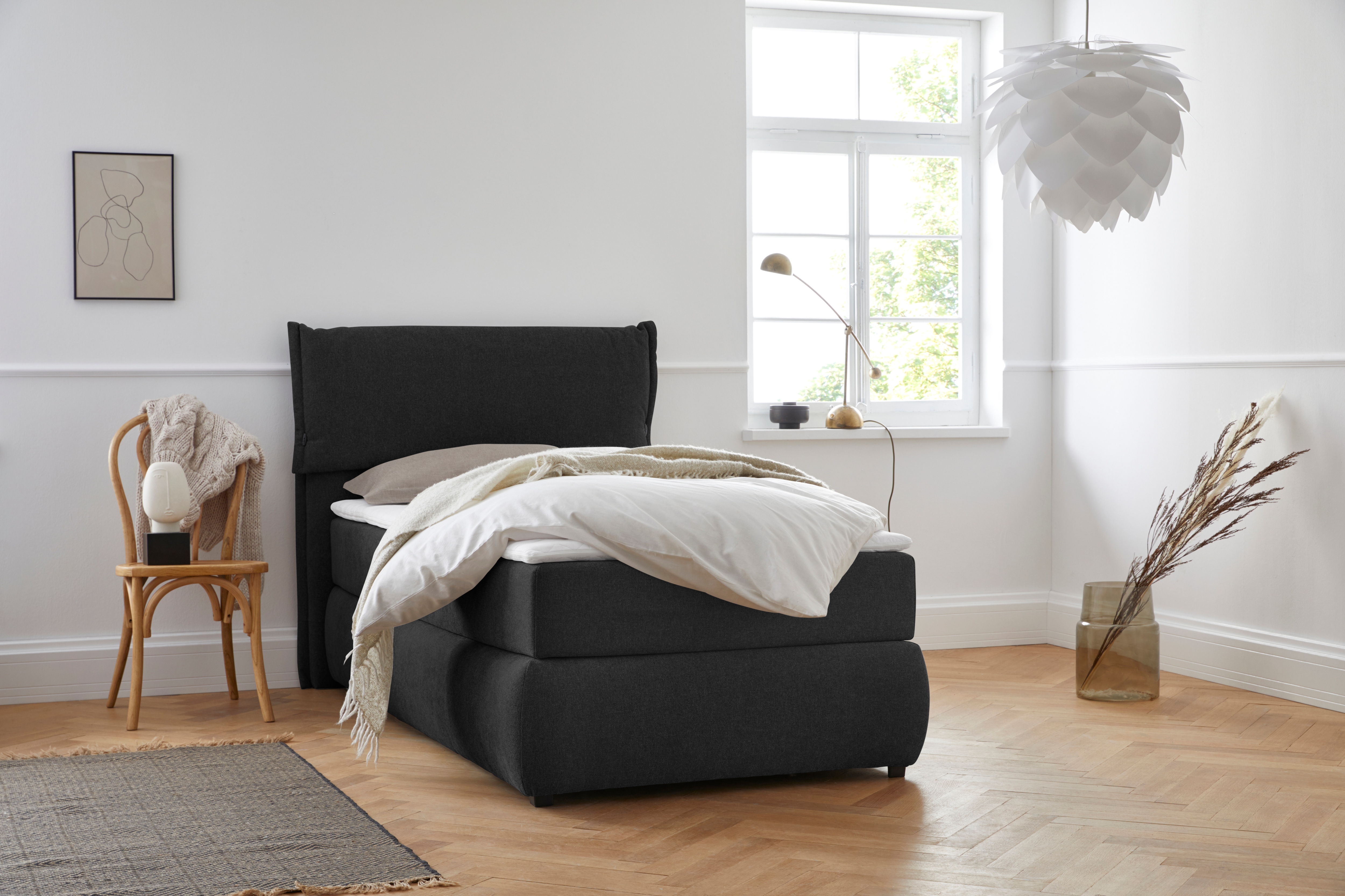 OTTO home Boxspringbett "Jenson" in 4 Farben, 4 Breiten, 3 Matratzenarten in 2 Härtegraden, Topper