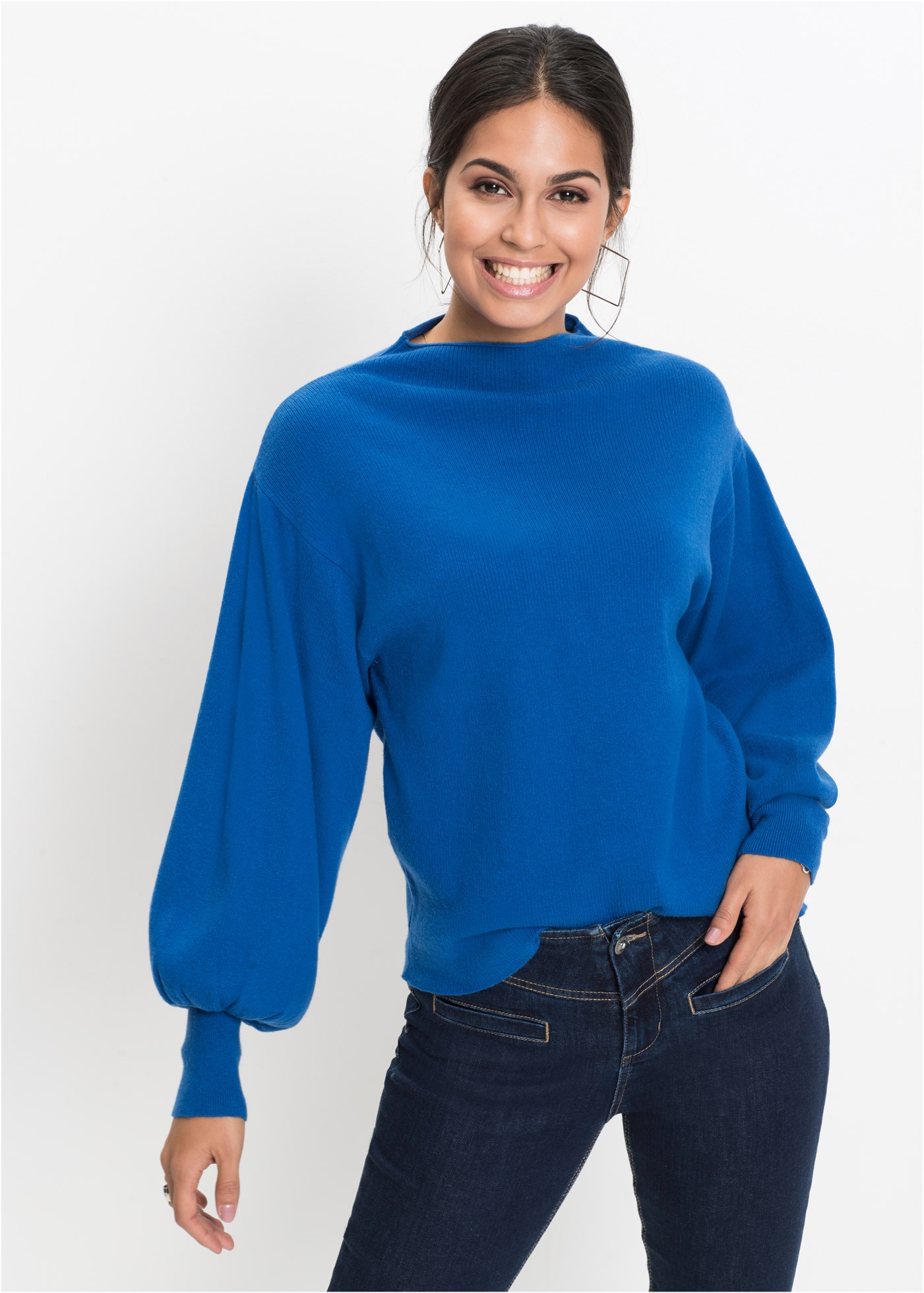 bonprix Strickpullover "Oversize-Pullover aus Viskose-Mix" mit Stehkragen, hüftlange Form, ohne Verschluss, bequeme Passform