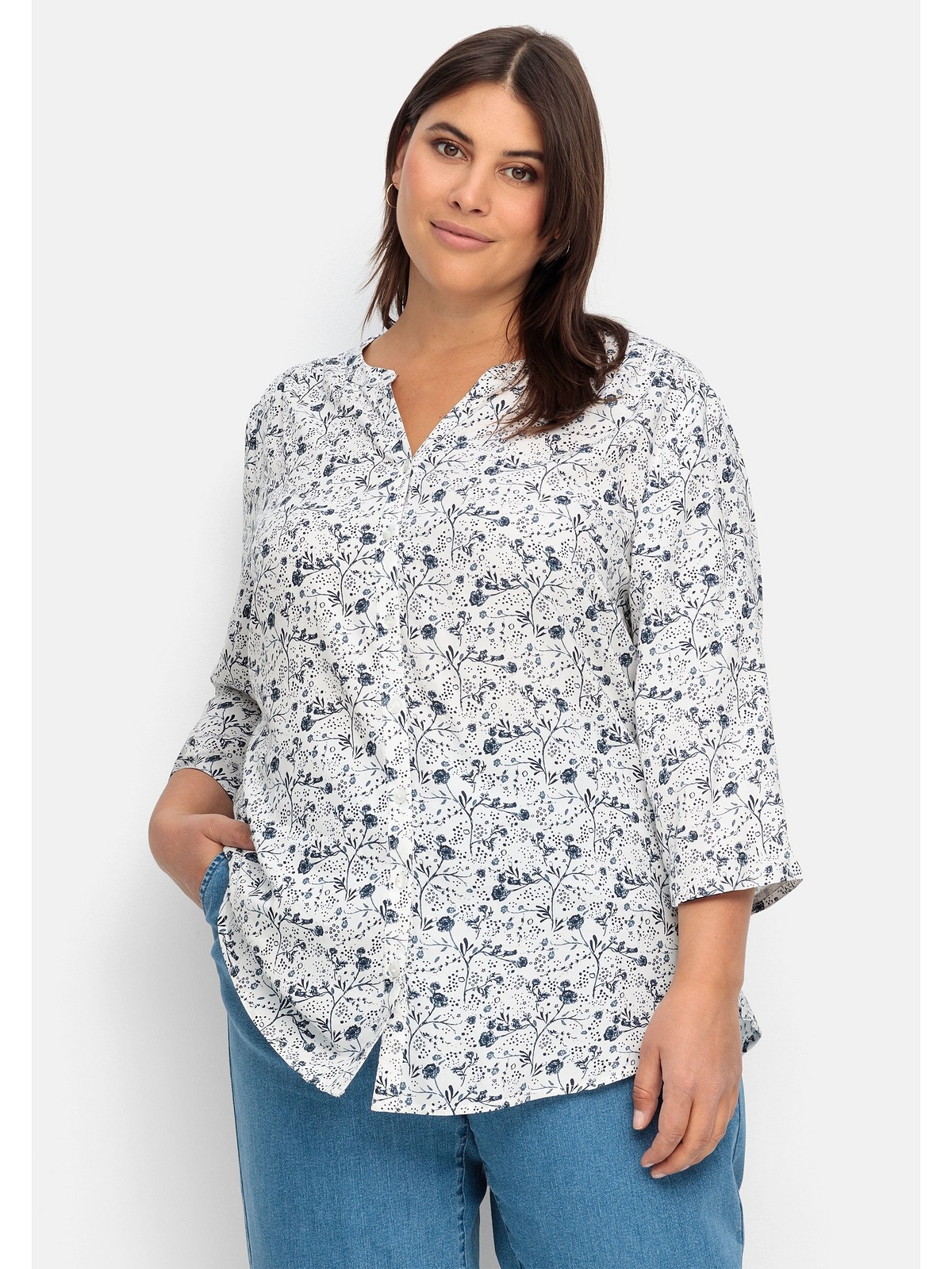 »Große kaufen mit transparent Sheego BAUR Blumenprint, | online Shirtbluse leicht Größen«,