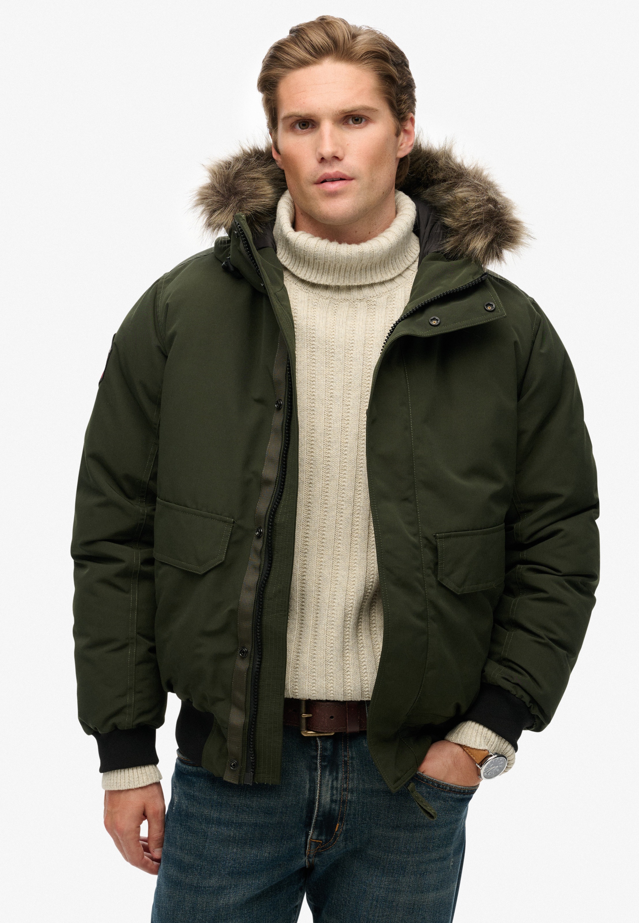 Superdry Steppjacke "EVEREST FAUX FUR BOMBER JACKET", mit Kapuze günstig online kaufen