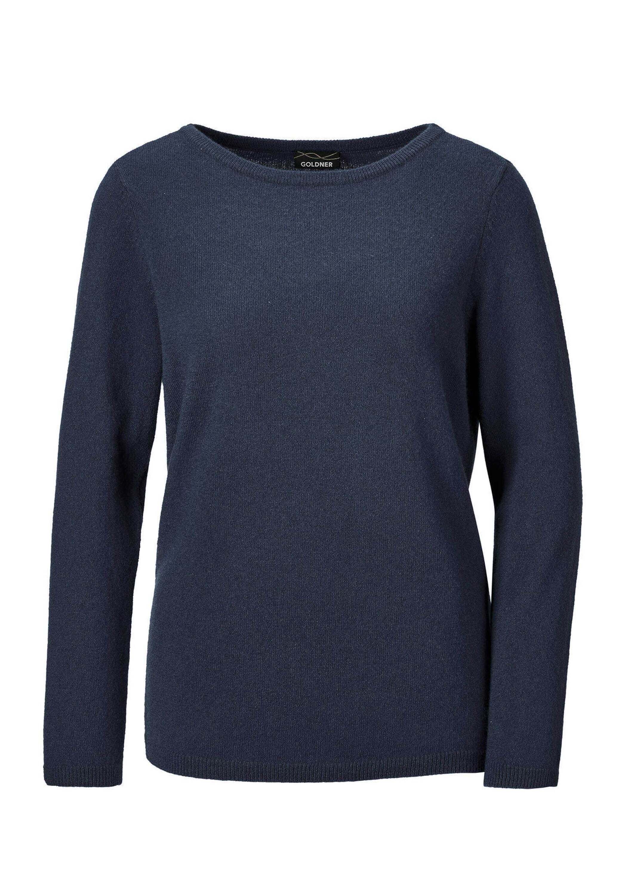 GOLDNER Damen Strickpullover "Kurzgröße Kaschmirpullover mit U-Boot Ausschnitt", blau, Gr. 23, Obermaterial: 100% Kaschmir WS., Pullover