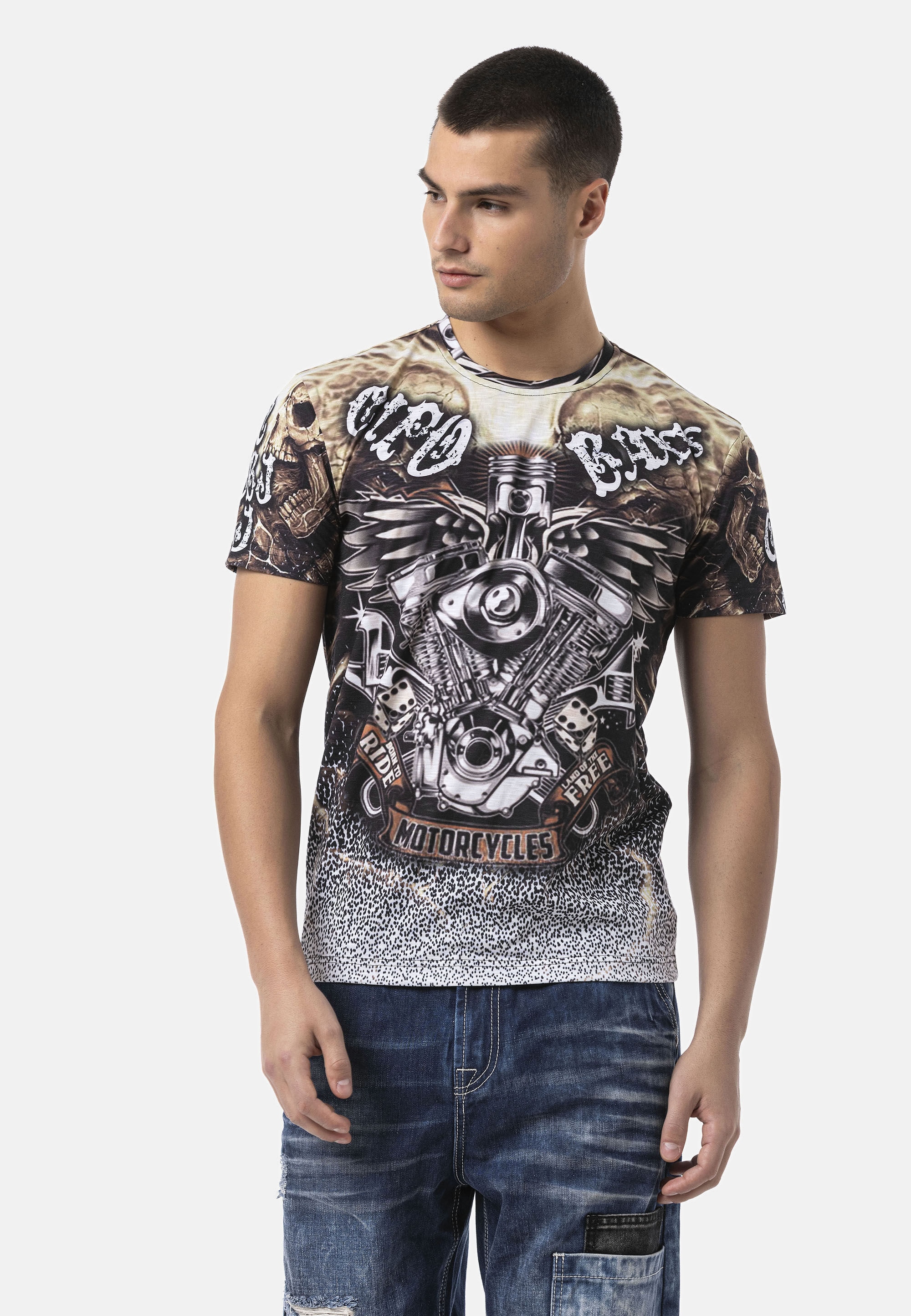 Cipo & Baxx T-Shirt »CT820« Stylischer "Motorcycles"-Schriftzug