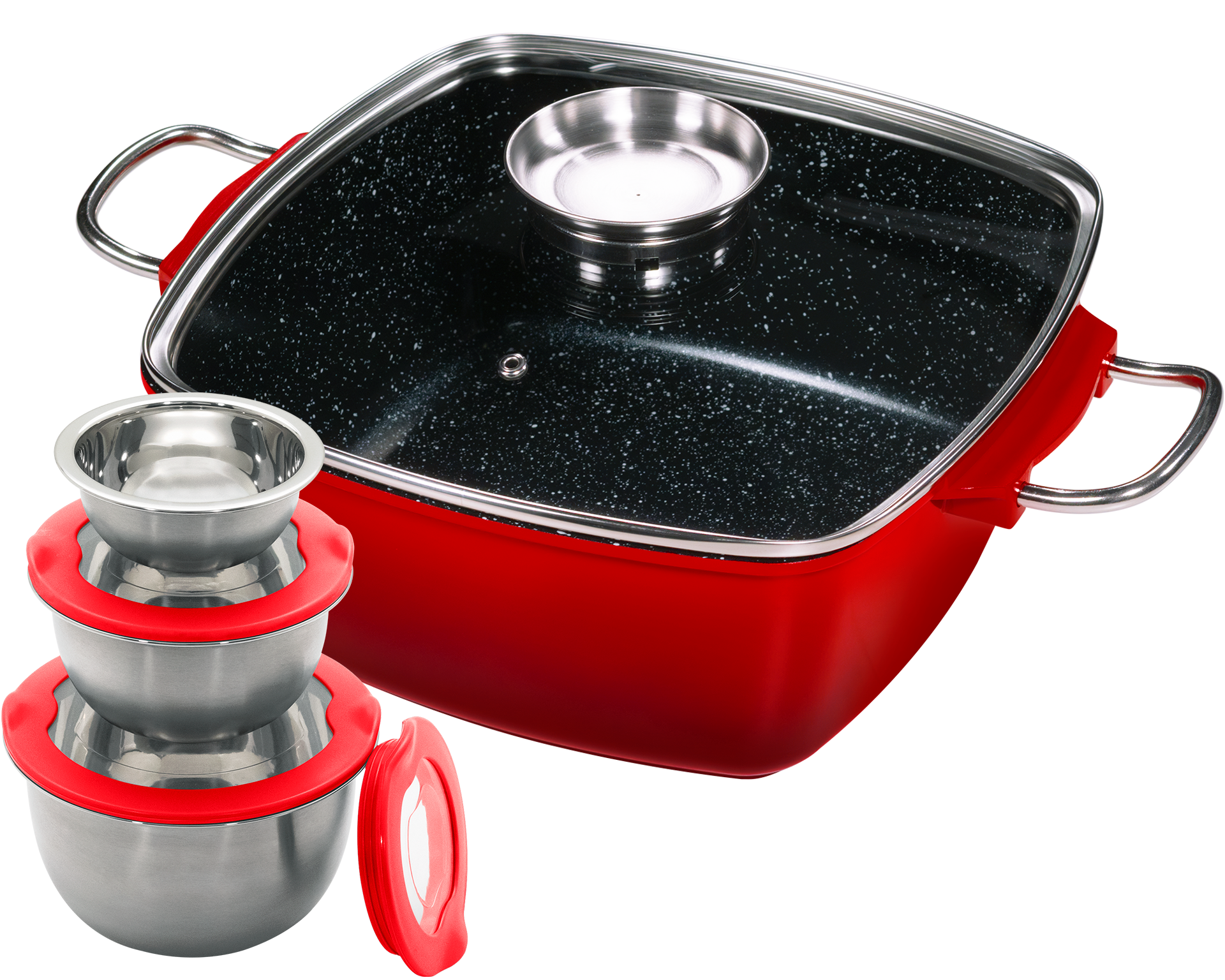 KING Bräter "7 L, Aluguss" Set, 3 Schüsseln mit Kunststoffdeckeln: Ø 17,5 - günstig online kaufen