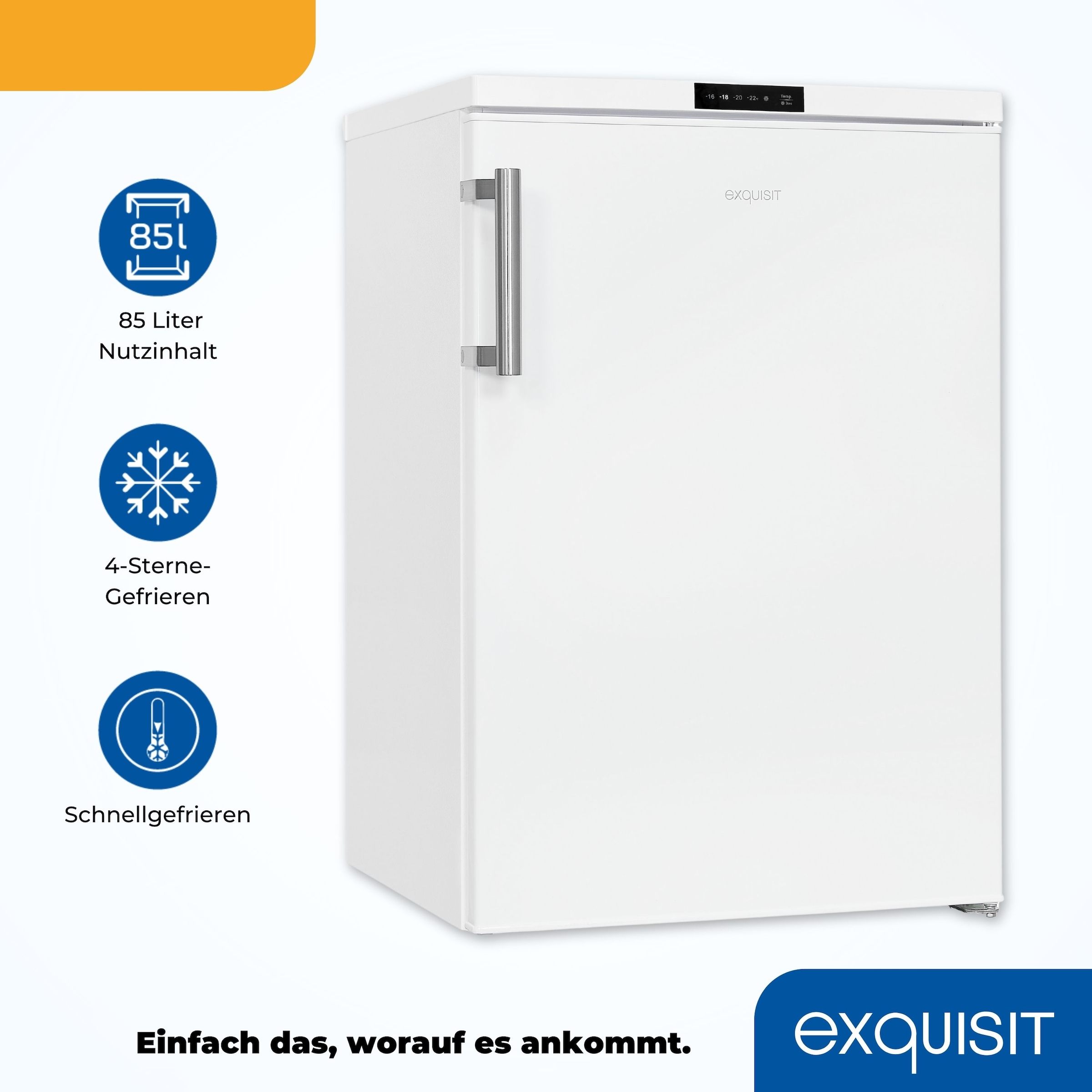 exquisit Gefrierschrank »GS81-HE-010D weiss«, 85,0 cm hoch, 56,0 cm breit, Tiefkühlschrank klein 85 L Volumen, Leiser Betrieb, Schnellgefrieren