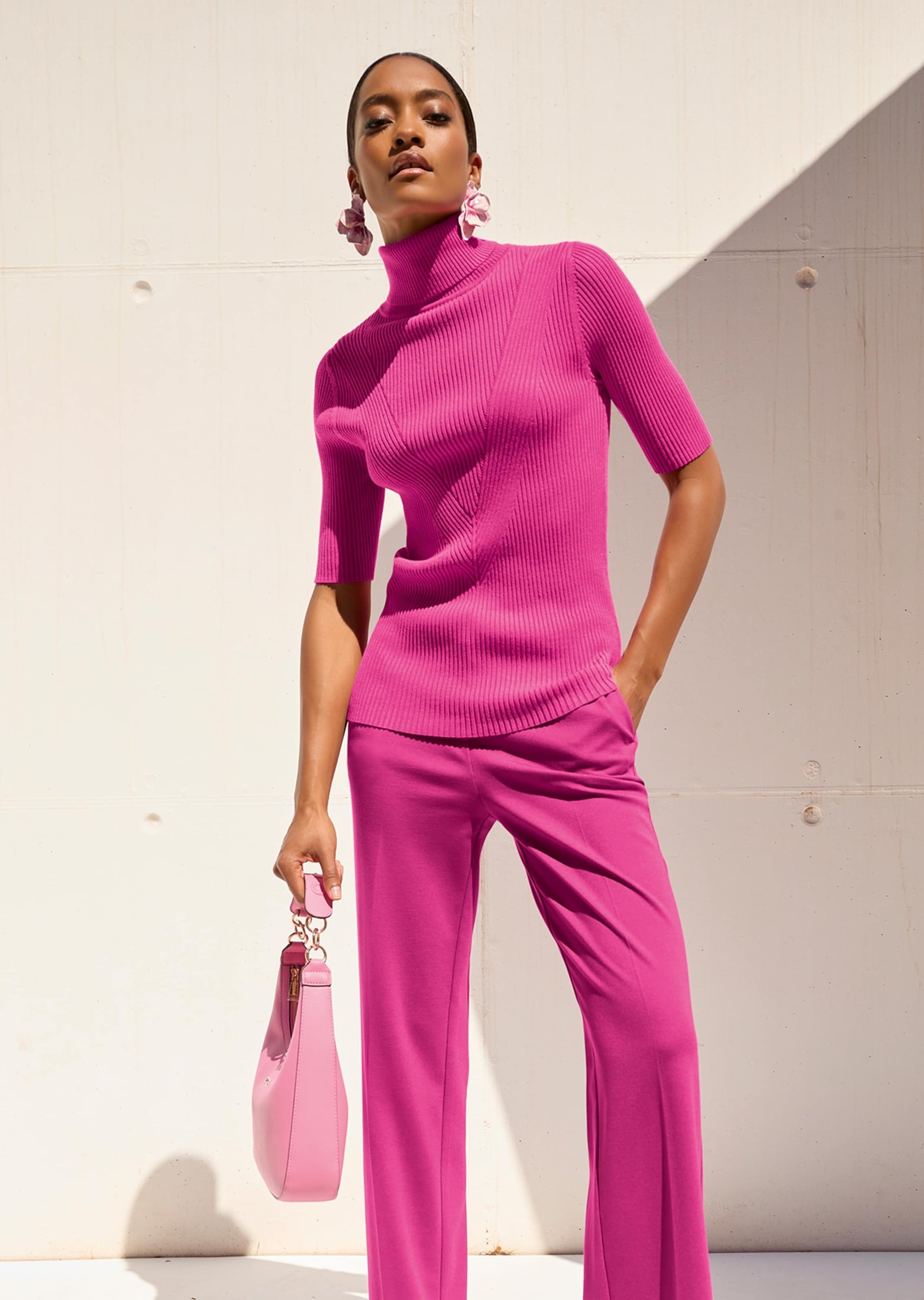 MADELEINE Longpullover »Pullover Rippstrickpullover mit Halbarm«