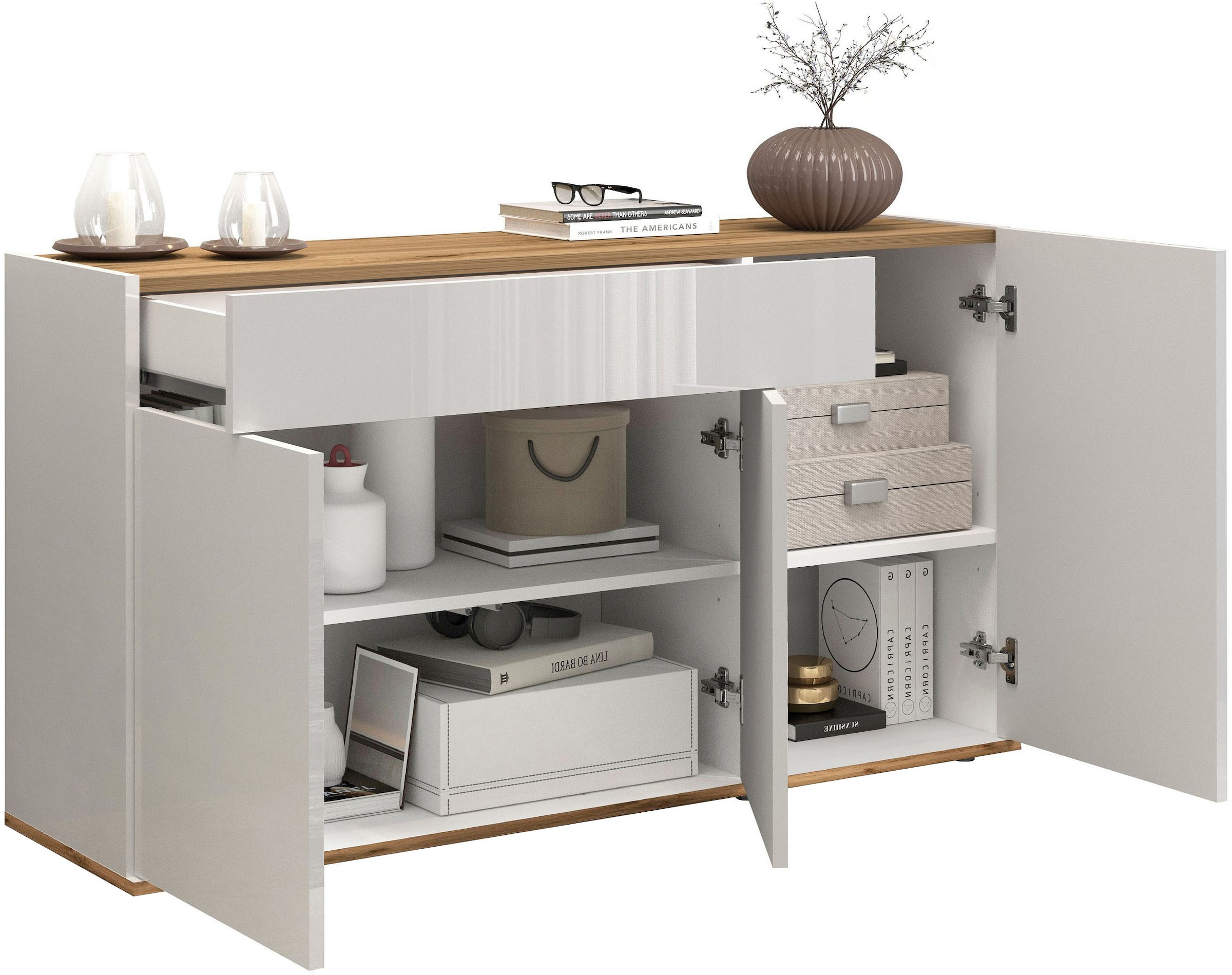 INOSIGN Sideboard »Garda, Kommode, Schrank, Kredenz«, 3 Türen, 1 Schublade, grifflos Breite 120,1 cm