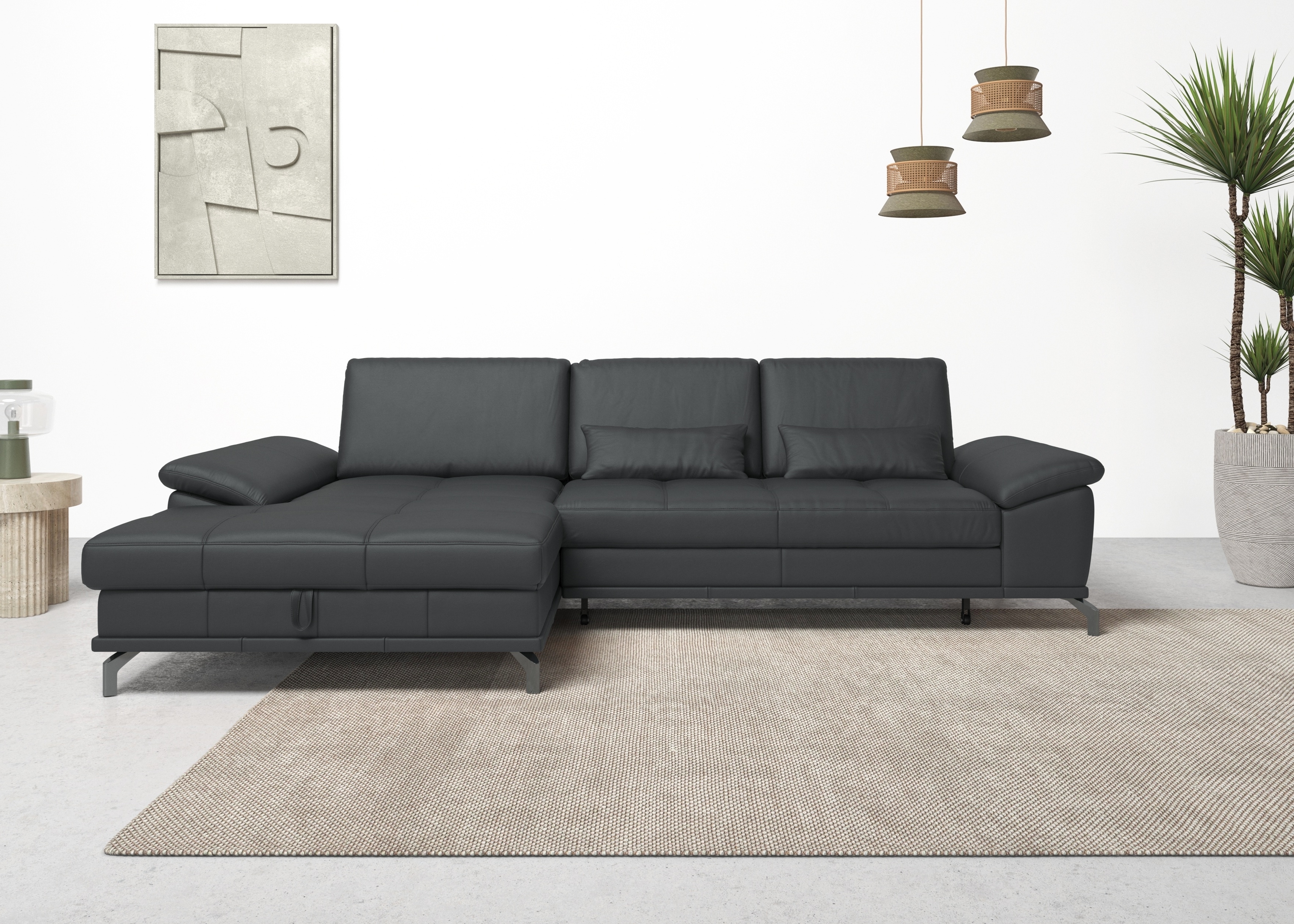 OTTO home Ecksofa "Costello L-Form, B: 301cm, Sitztiefen & Armteilverstellung, Federkern" 3 Nierenkissen, mit Schlaffunktion & Bettkasten