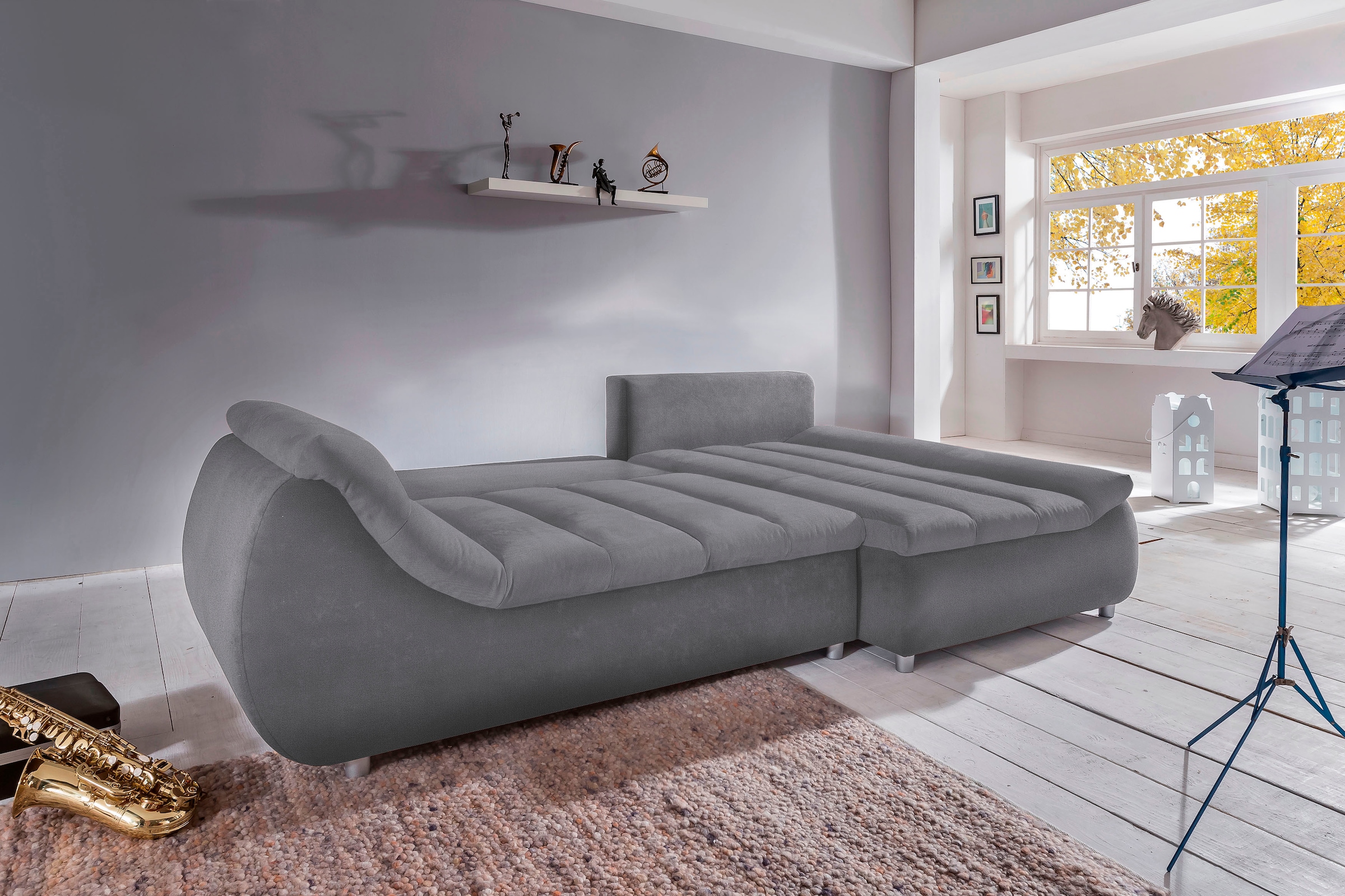 INOSIGN Ecksofa »Imola elegant und bequem, aktuelle Steppung im Sitz, L-Form«, wahlweise mit Bettfunktion