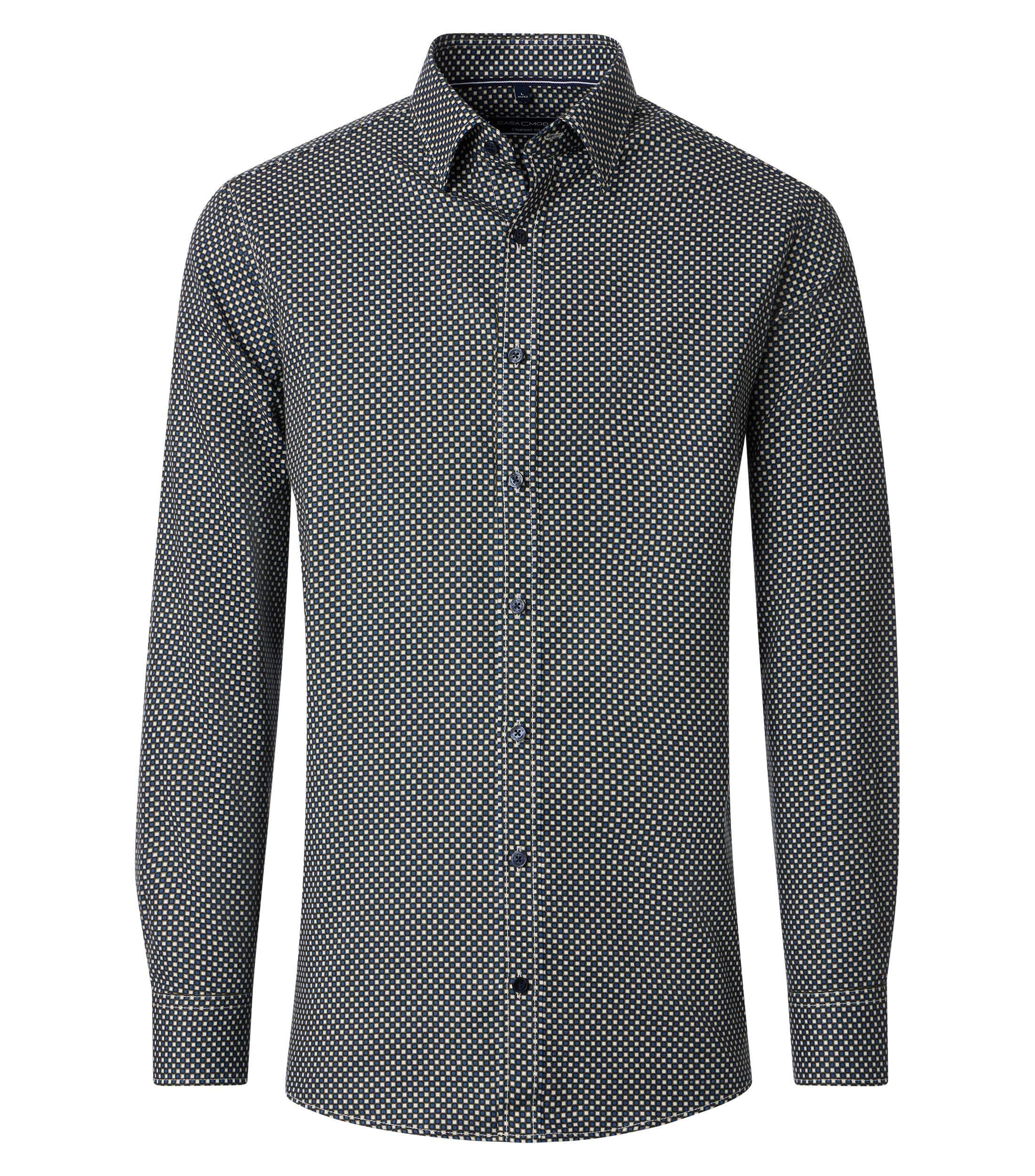 Langarmhemd CASAMODA "CASAMODA Freizeithemd Print", Herren, Gr. XXL, Normalgrößen, blau, 100% Baumwolle, bedruckt, comfort fit, Hemden