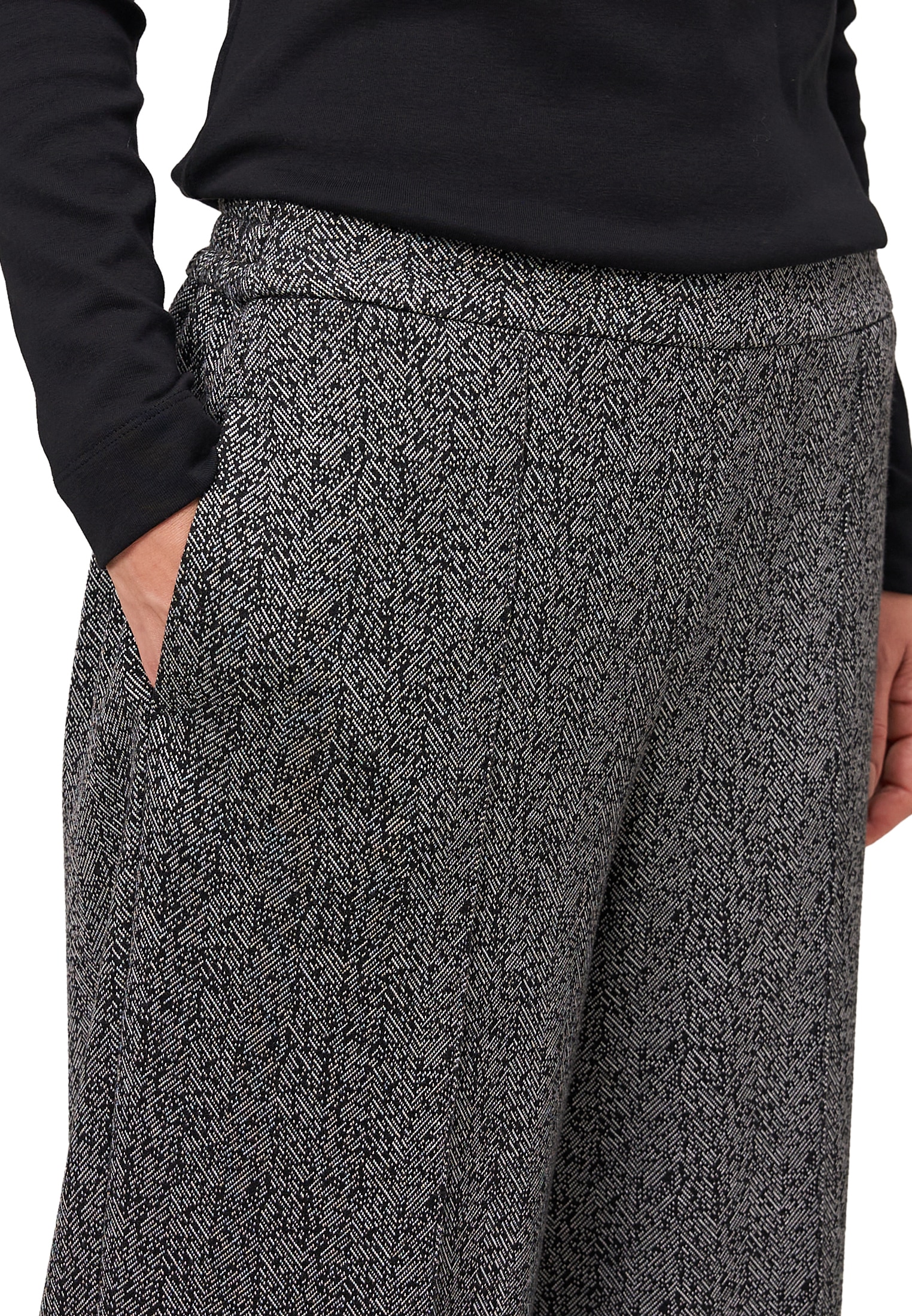 Zero Stoffhose »zero Damen Jacquard-Hose weites Bein 26 Inch«, Plain/ohne Details
