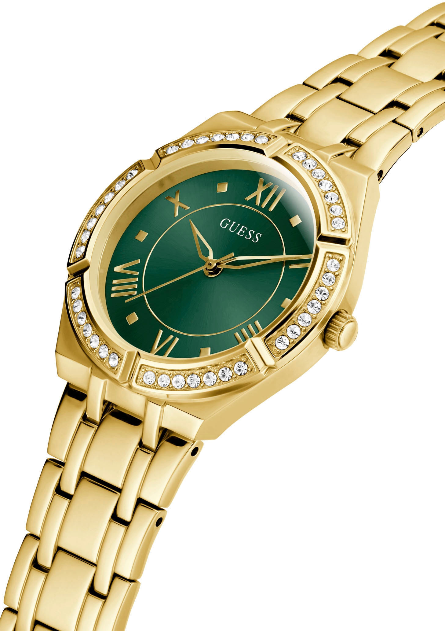Guess Quarzuhr »COSMO«, Armbanduhr, Damenuhr, analog, Kristallsteine, Edelstahlarmband