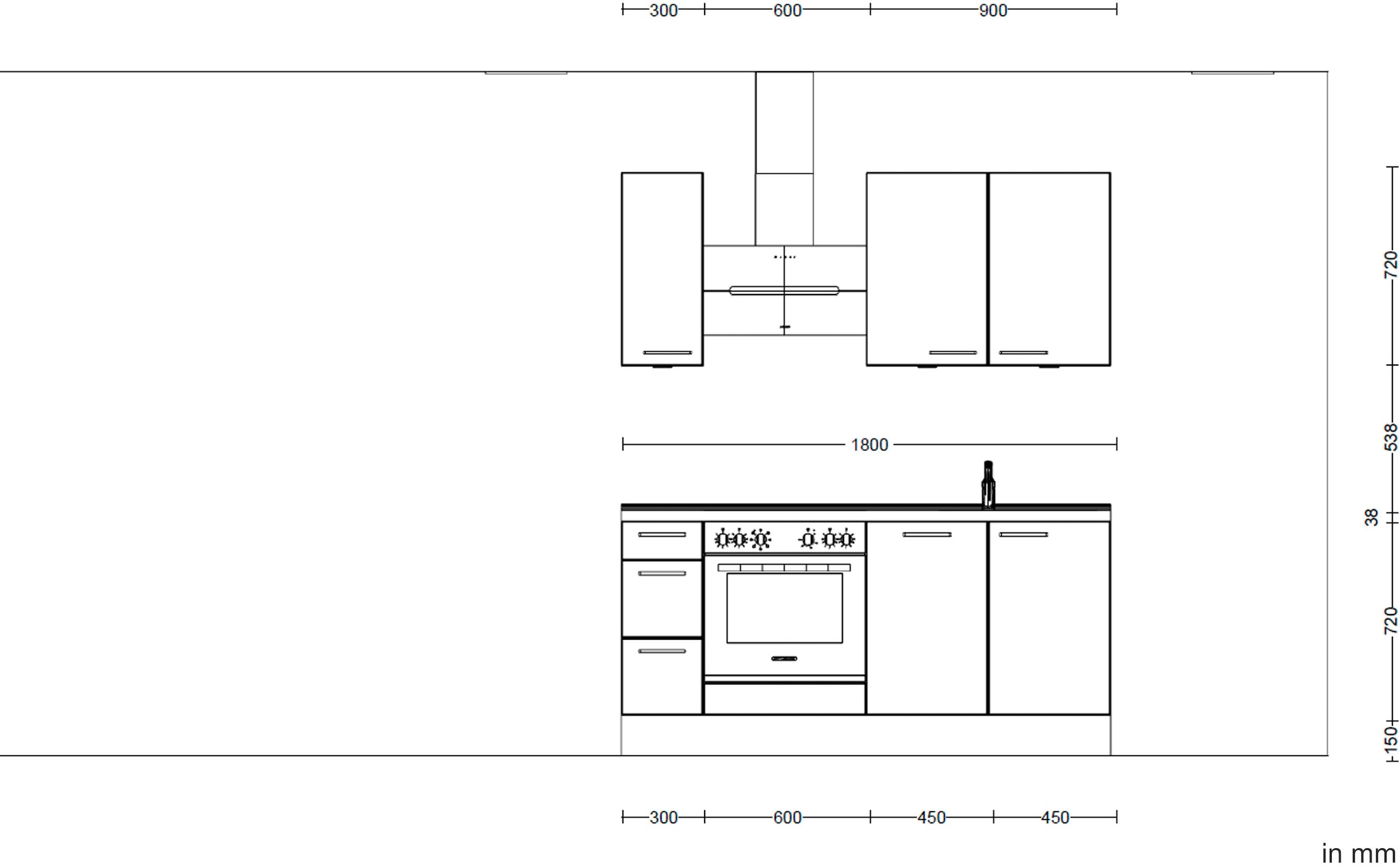 nobilia® Küchenzeile »"Structura premium"«, vormontiert, Ausrichtung wählbar, Breite 180 cm, mit E-Geräten