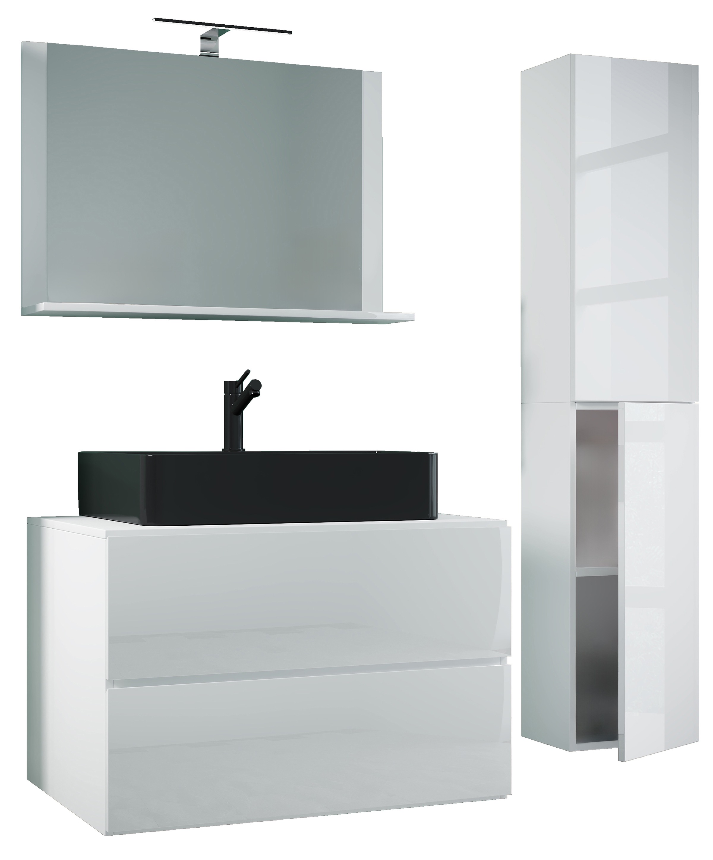 VCM Waschbeckenunterschrank »VCM 4-tlg. Waschplatz Waschtisch Badmöbel Set Waschbecken Lendas-BL Breite 80 cm L Schublade«, (4 St.)
