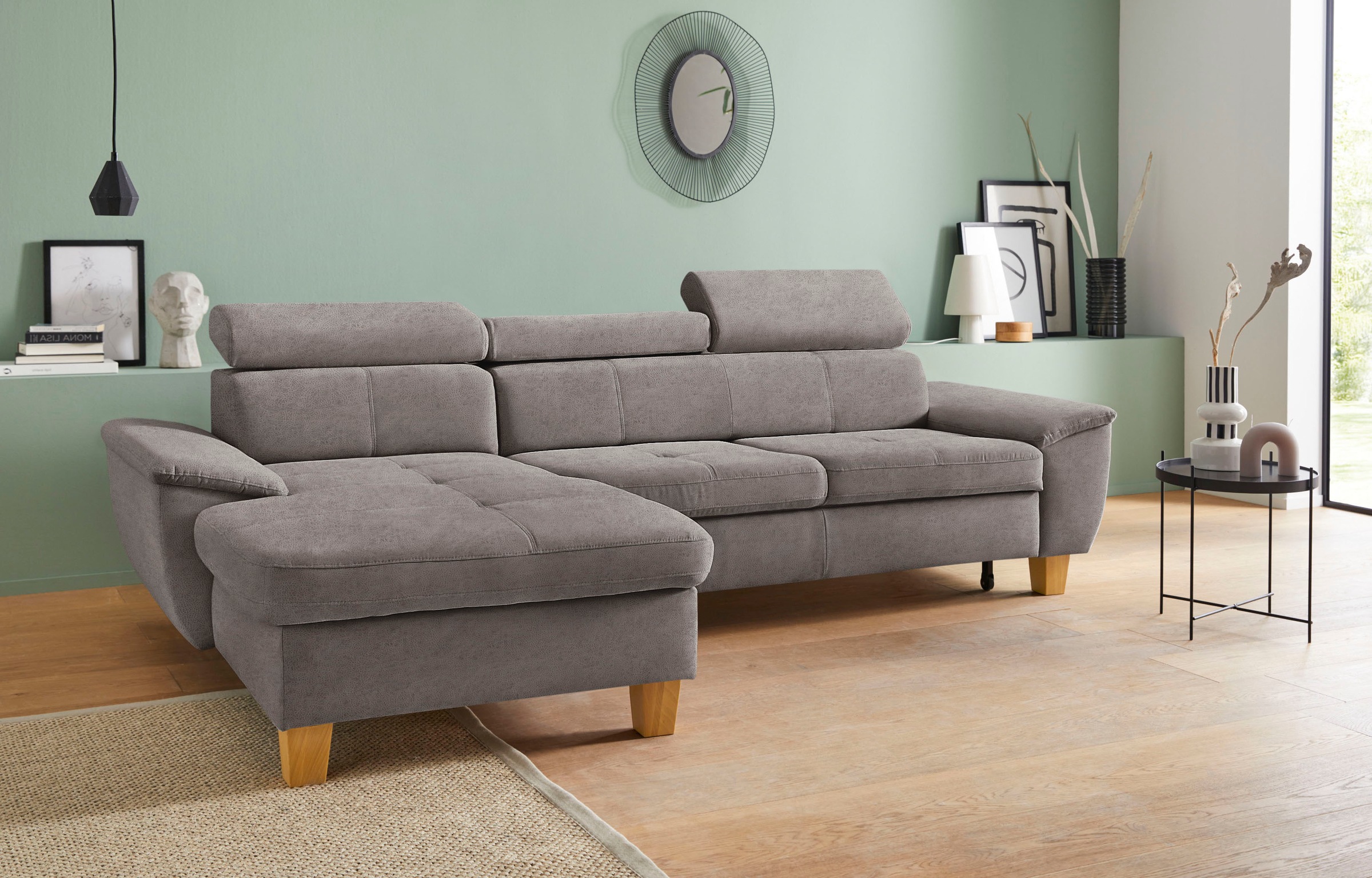 exxpo - sofa fashion Ecksofa "Enya, aufwendige Detailverarbeitung, hoher Sitzkomfort, bequem, L-Form" inkl. Kopfteilverstellung, wahlweise mit Bettfunktion und Bettkasten