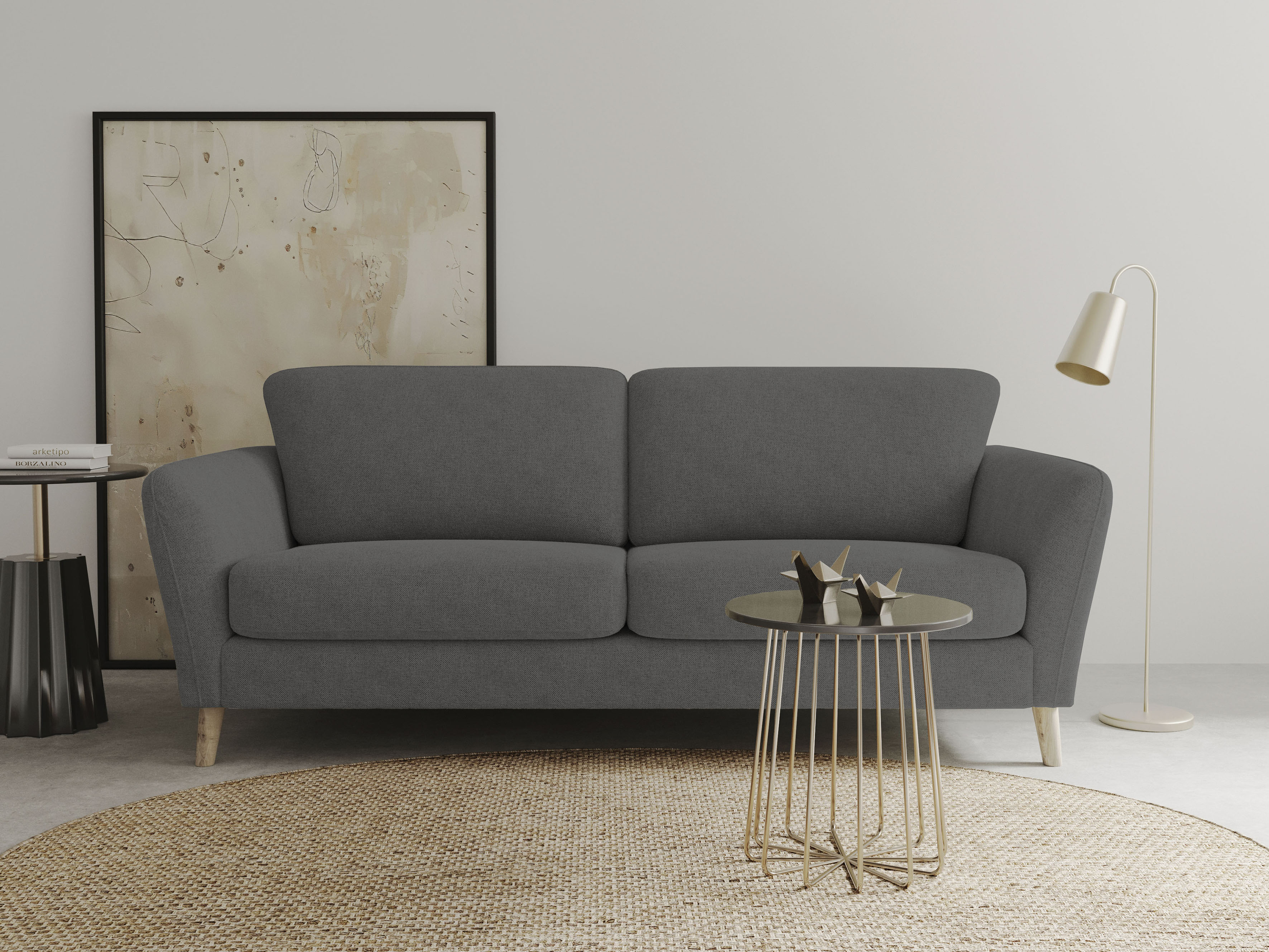 OTTO home 3-Sitzer "MARSEILLE 3er Sofa 206 cm, Cord, Flachgewebe, Struktur, Webstoff" Massivholzbeine Eiche, Landhausstil, Wellenunterfederung