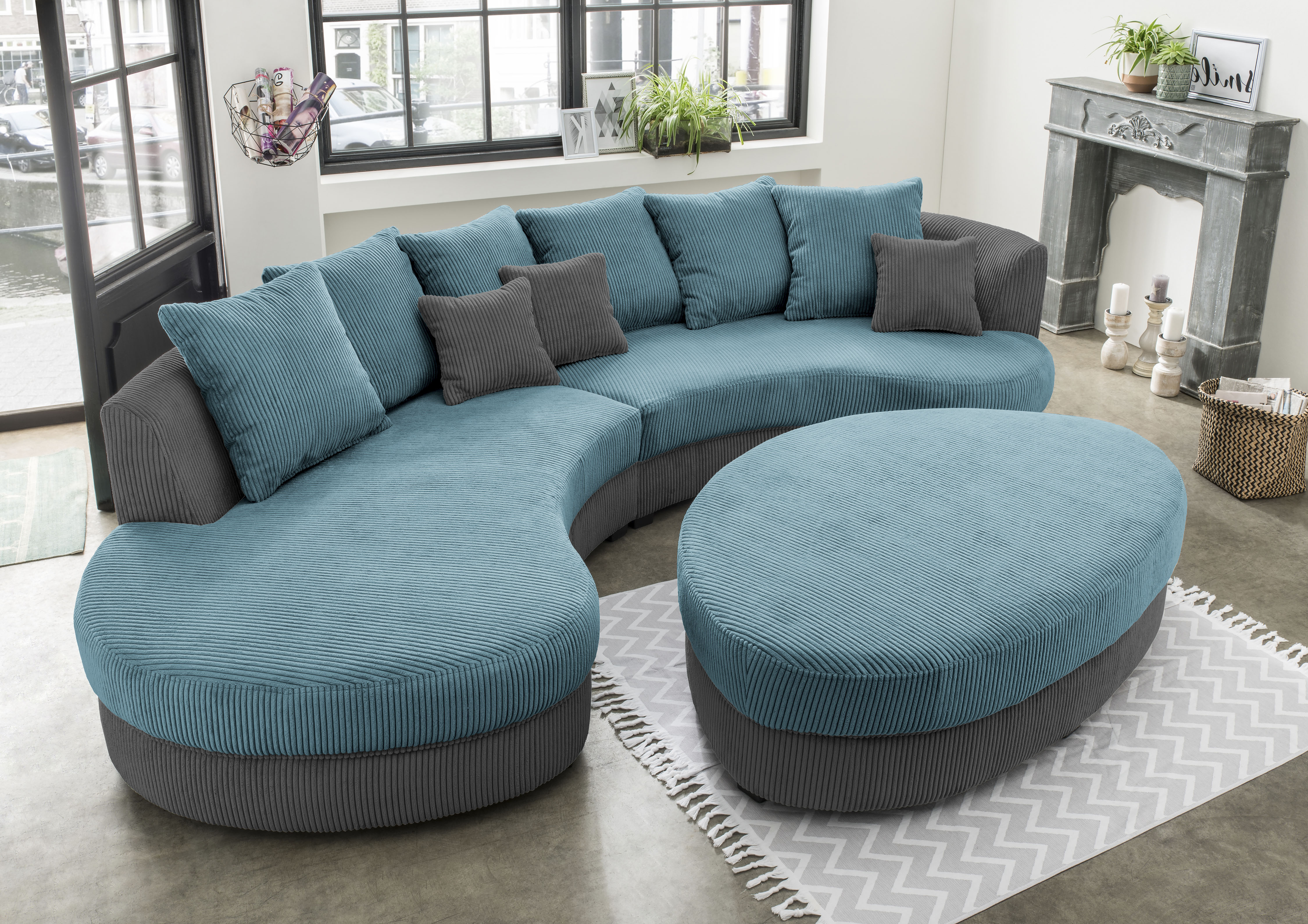 Home affaire Ecksofa "Lazio modern und bequem, schmale Armlehnen, tolle Detailverarbeitung" zwei verschiedene Fußfarben wählbar