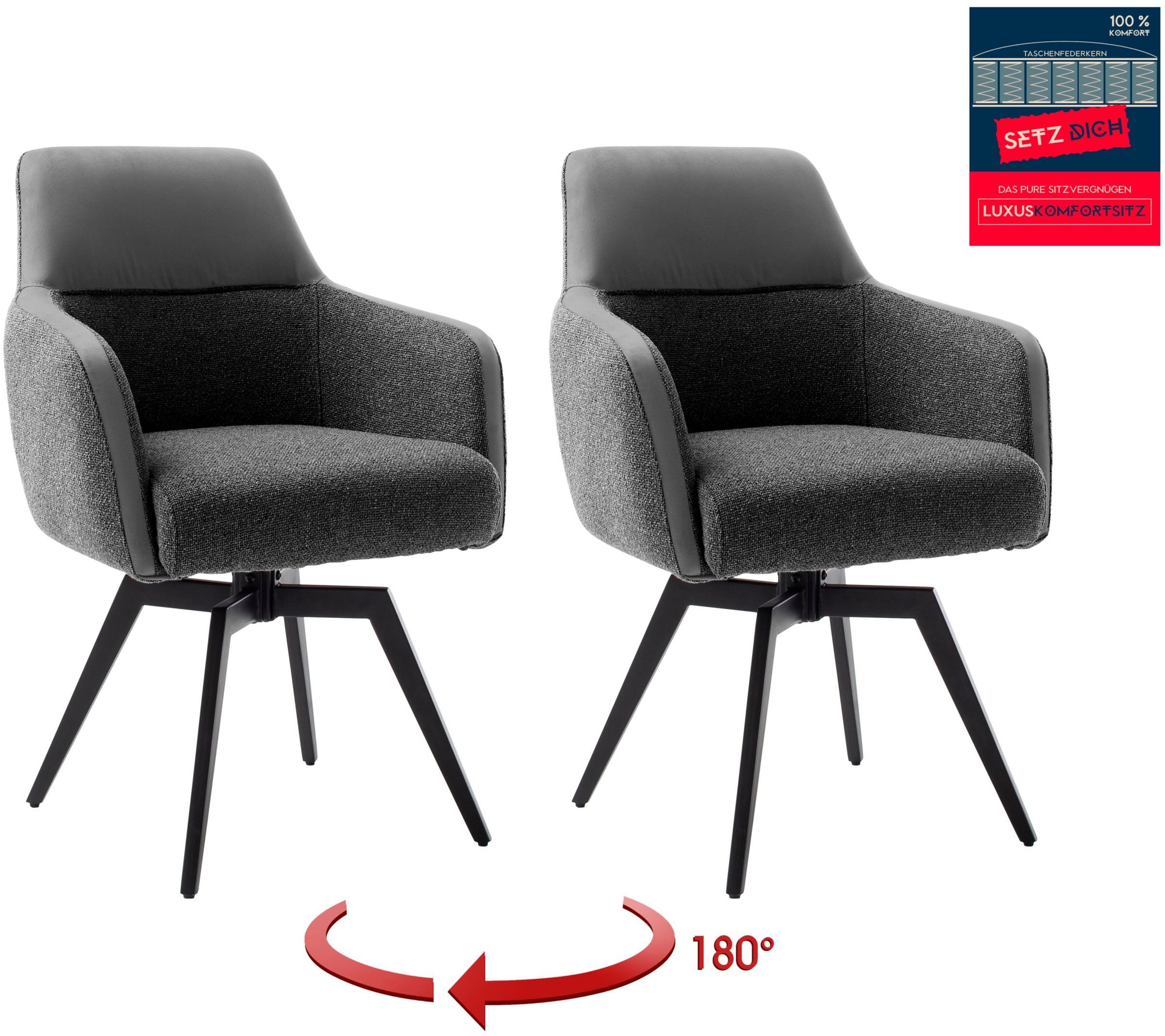 MCA furniture Armlehnstuhl »MILAGRO Esszimmerstuhl (2er Set)«, (Set), 2 St., Strukturstoff, 180° drehbar, Taschenfederkern, Metall, Vintagelook, belastbar 120 kg