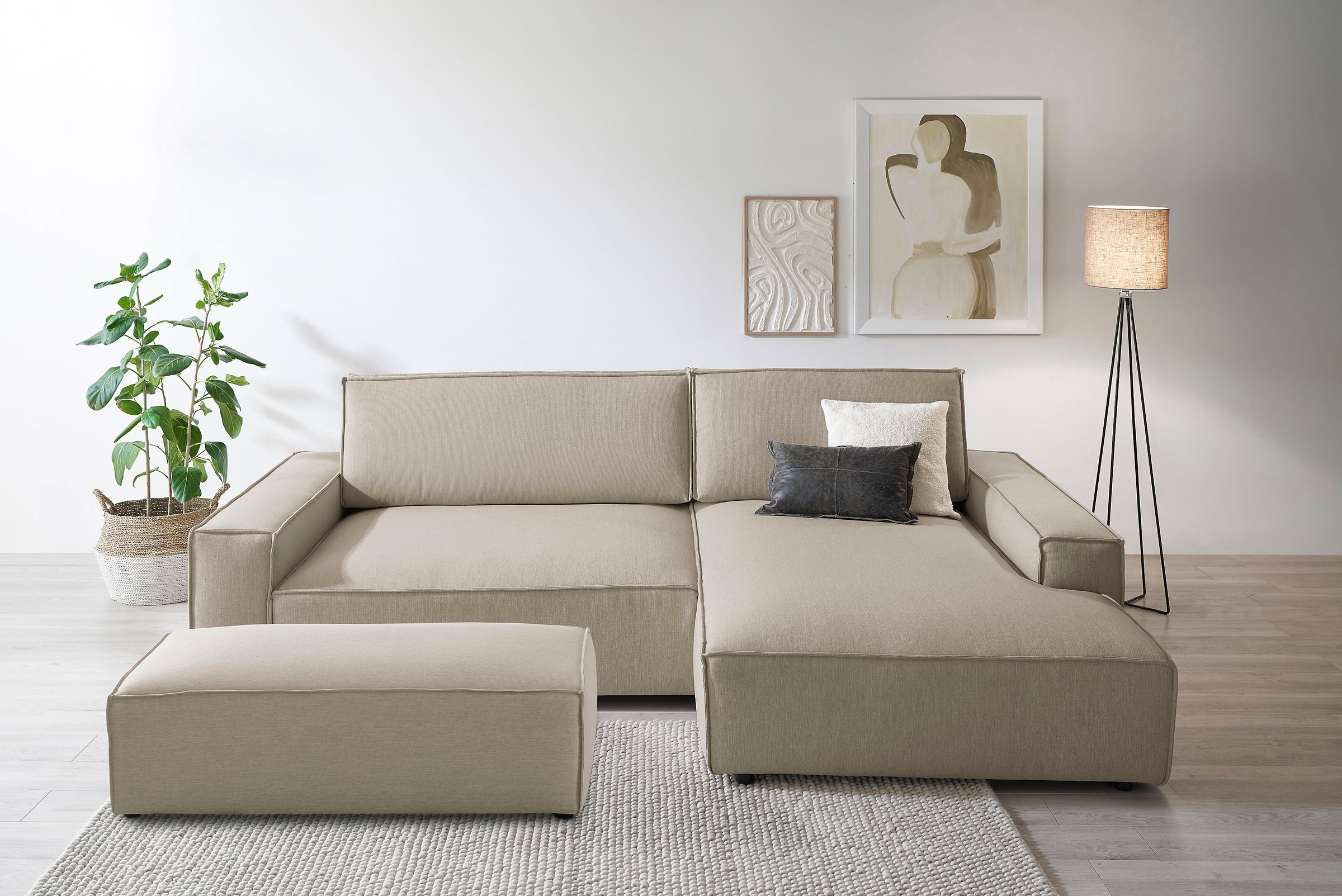 Home affaire Polsterecke »NEU: SHERWOOD XXL tief, L-Form mit Schlaffunktion, Big-Sofa mit Hocker«, (Set, 2 St.), stellbar zum Schlafsofa (Krokodilverbinder), Cord, Leinenoptik