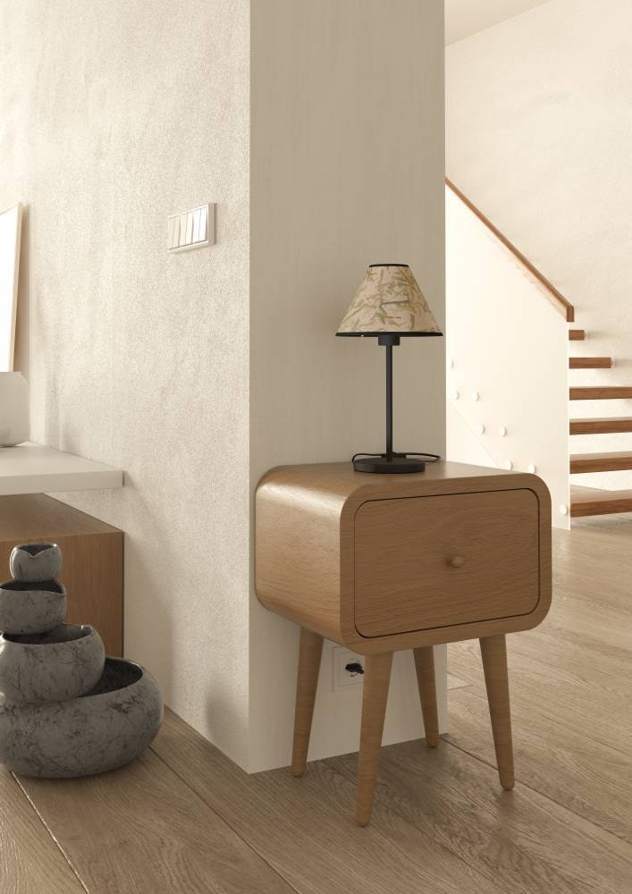 EGLO Tischleuchte »OXPARK«, 1 flammig, Leuchtmittel E27 | ohne Leuchtmittel, Nachttischlampe, Japandi Design, Tischleuchte, Textil, Bambusblättern