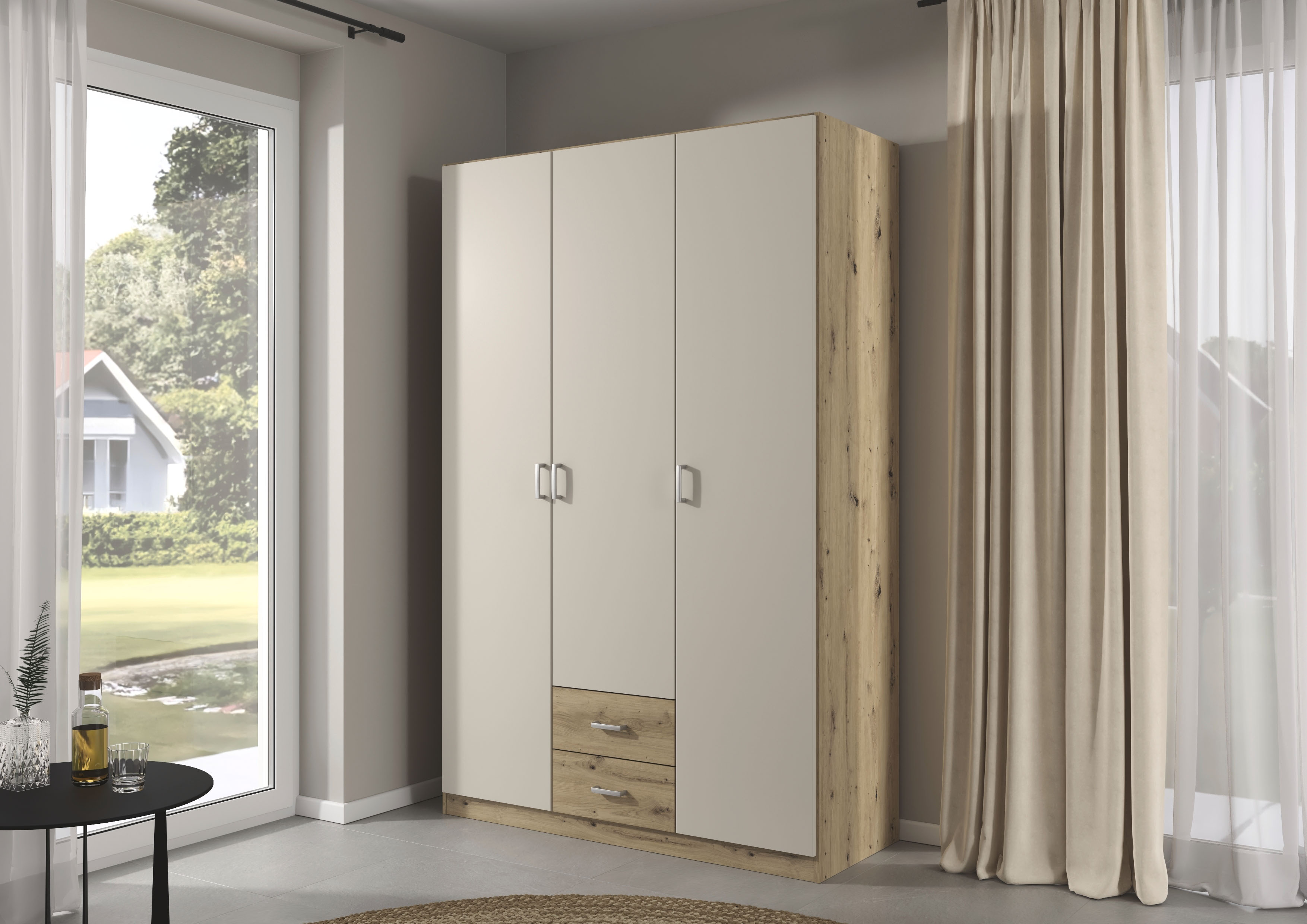 rauch Drehtürenschrank "Kleiderschrank Garderobe GAMMA Breite 136 cm" in 3 Ausstattungen BASIC/CLASSIC/PREMIUM (inkl. SOFT-CLOSE-Funktion), mit Schubladen, verschiedene Griff-Varianten TOPSELLER MADE IN GERMANY