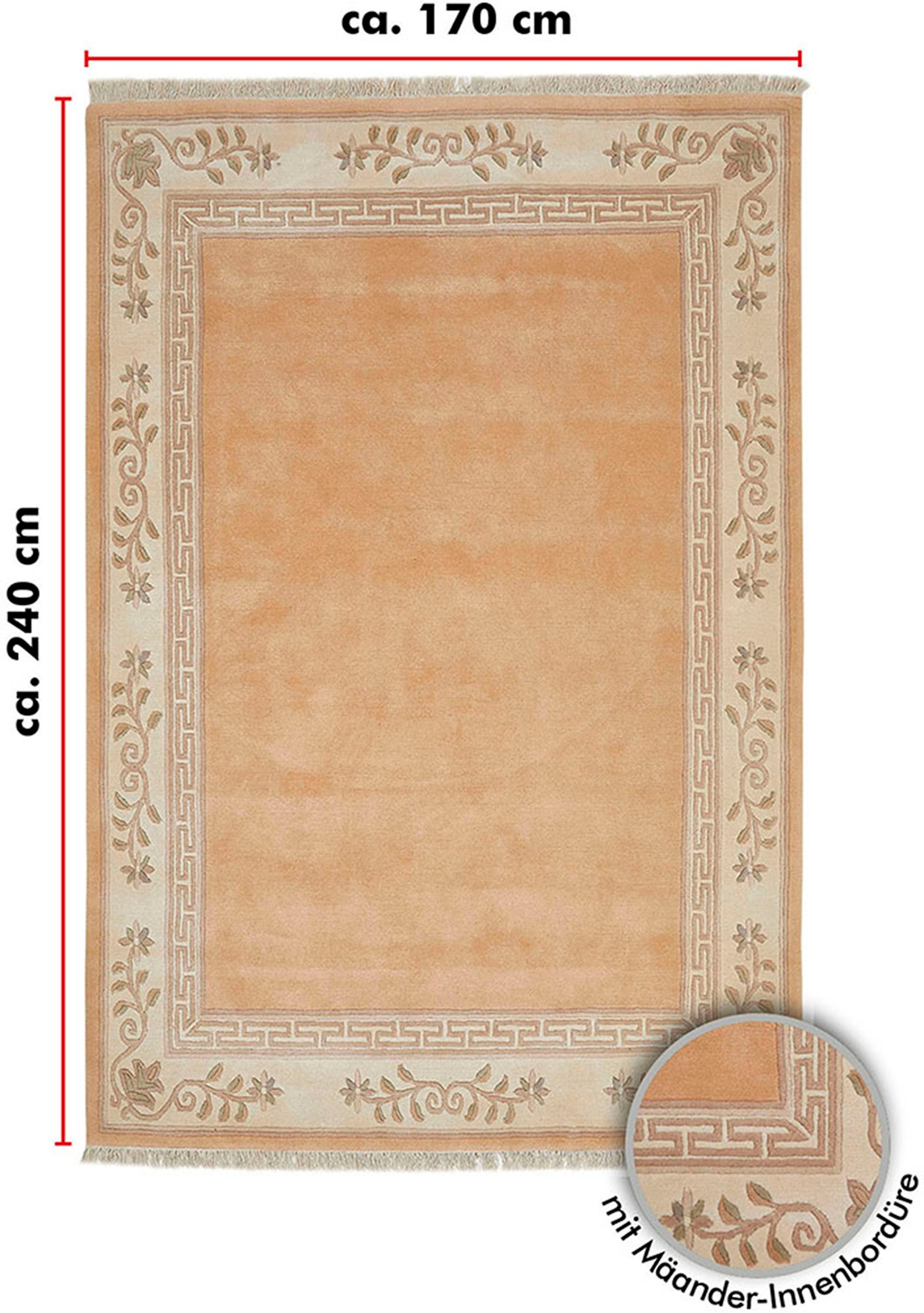 LUXOR living Wollteppich »Adour«, rechteckig, 18 mm Höhe, reine Wolle, handgeknüpft, mit Bordüre und Fransen, Wohnzimmer
