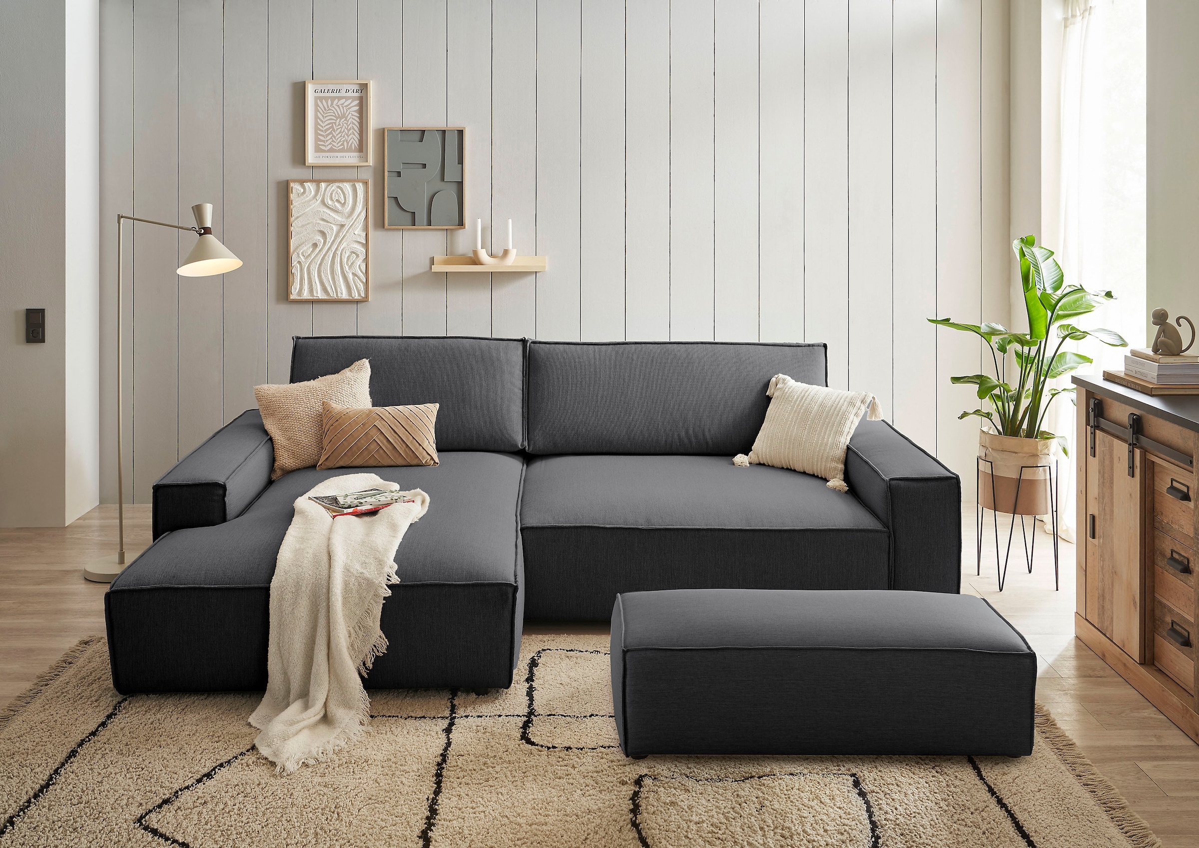 OTTO home Hocker »NEU: SHERWOOD XXL, Polsterhocker, Cord, Webstoff« rechteckig, bequemer Sitzkomfort, 130/60/44 cm, Krokodilverbinder