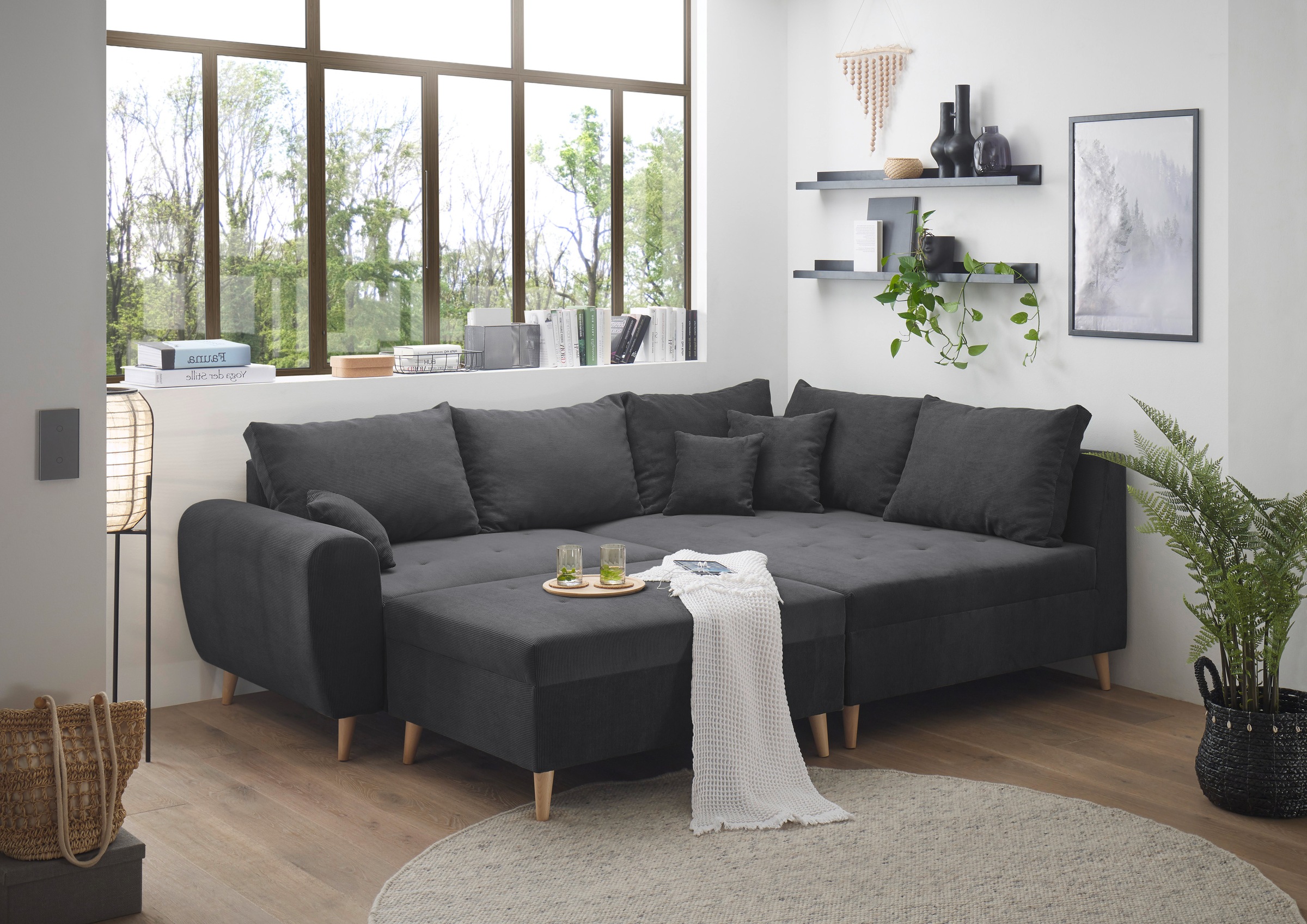 ED EXCITING DESIGN Ecksofa »Calanda L-Form«, mit Hocker, frei im Raum stellbar, Rücken- und Zierkissen