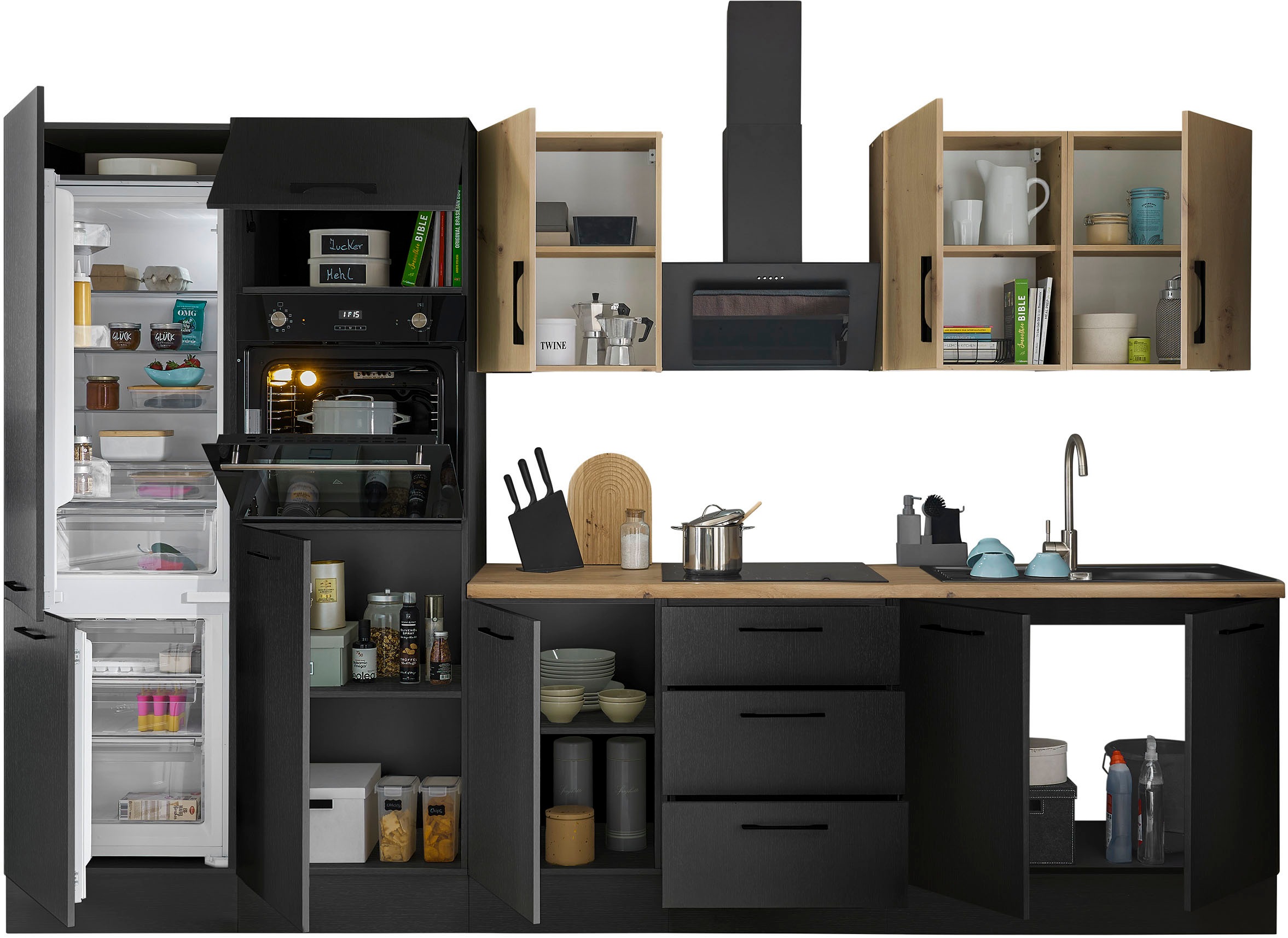 BASIC by Balculina Küchenzeile »Turin«, Breite 330 cm, wahlweise mit E-Geräten