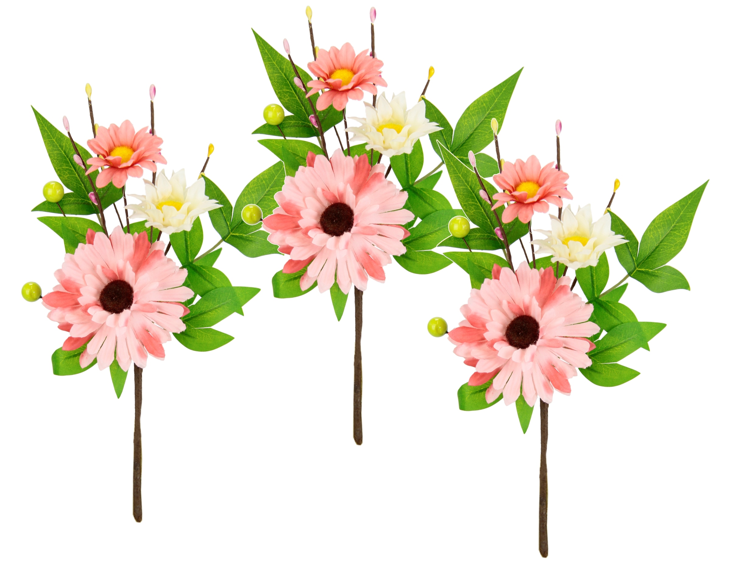 I.GE.A. "Dekozweig Gerbera Margeriten" 3er Set Zweig Einzelblumen Kunstblumen Blumen Dekozweige