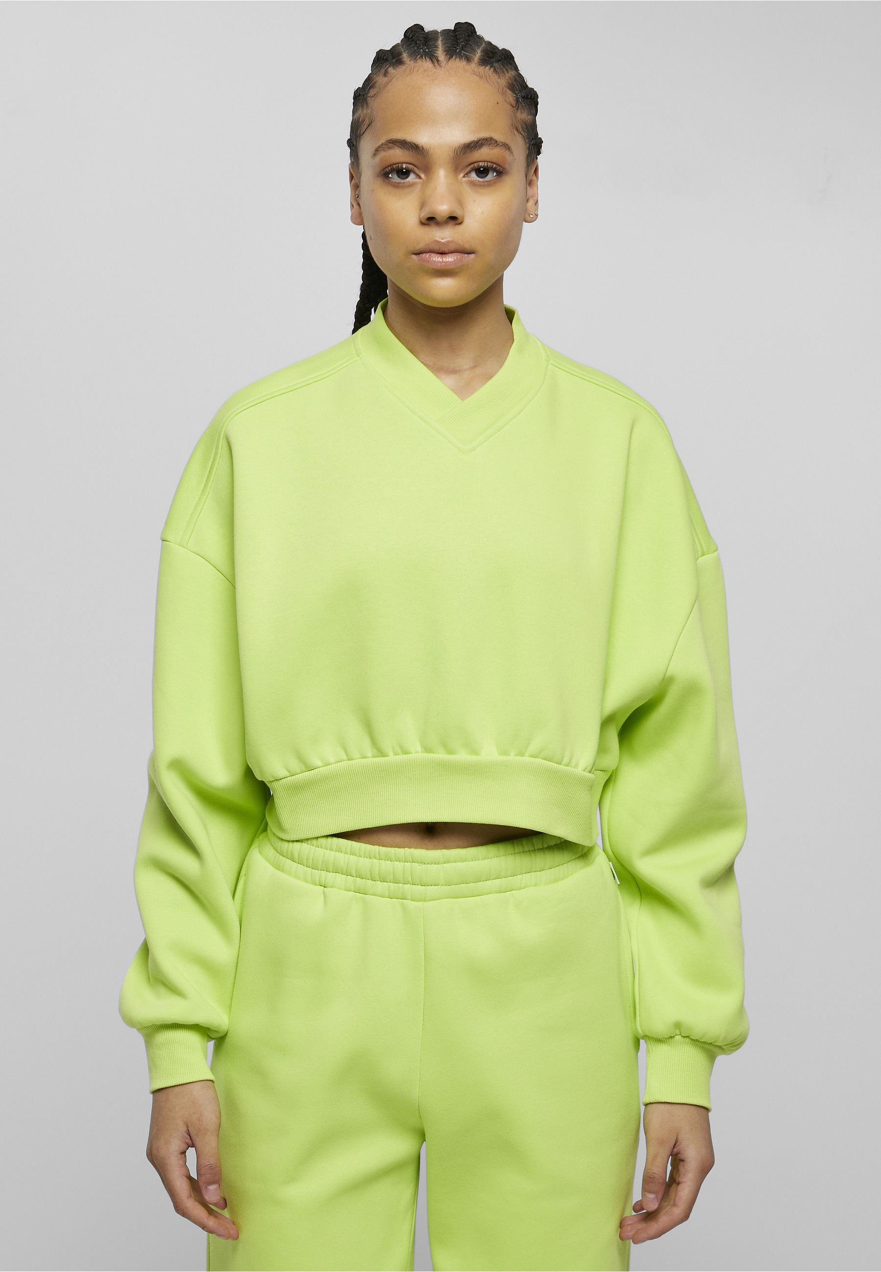 URBAN CLASSICS Sweater »Urban Classics Damen Ladies Cropped V-Neck«
