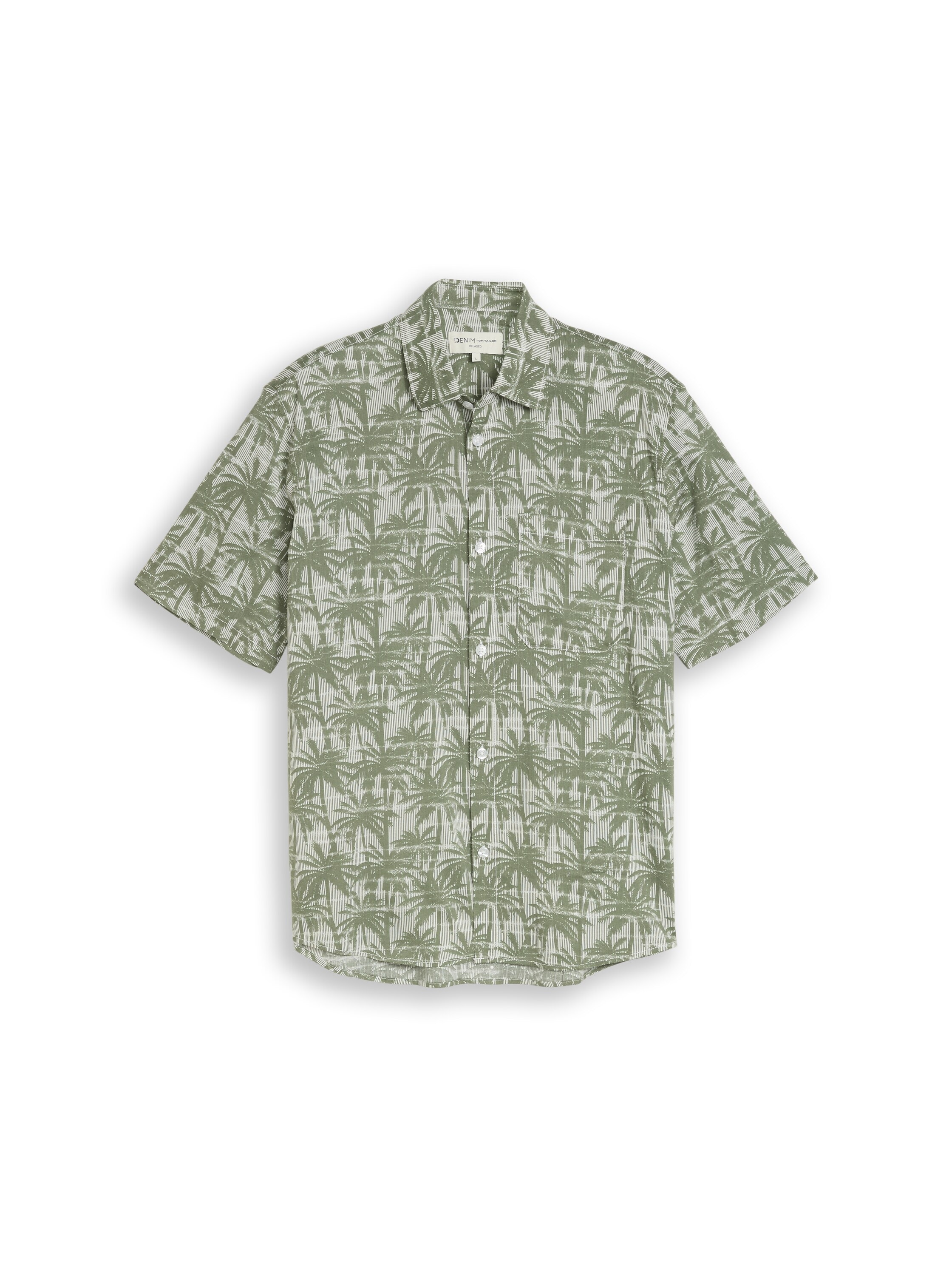 TOM TAILOR Denim Kurzarmshirt Sommerhemd mit Palmen-Alloverprint