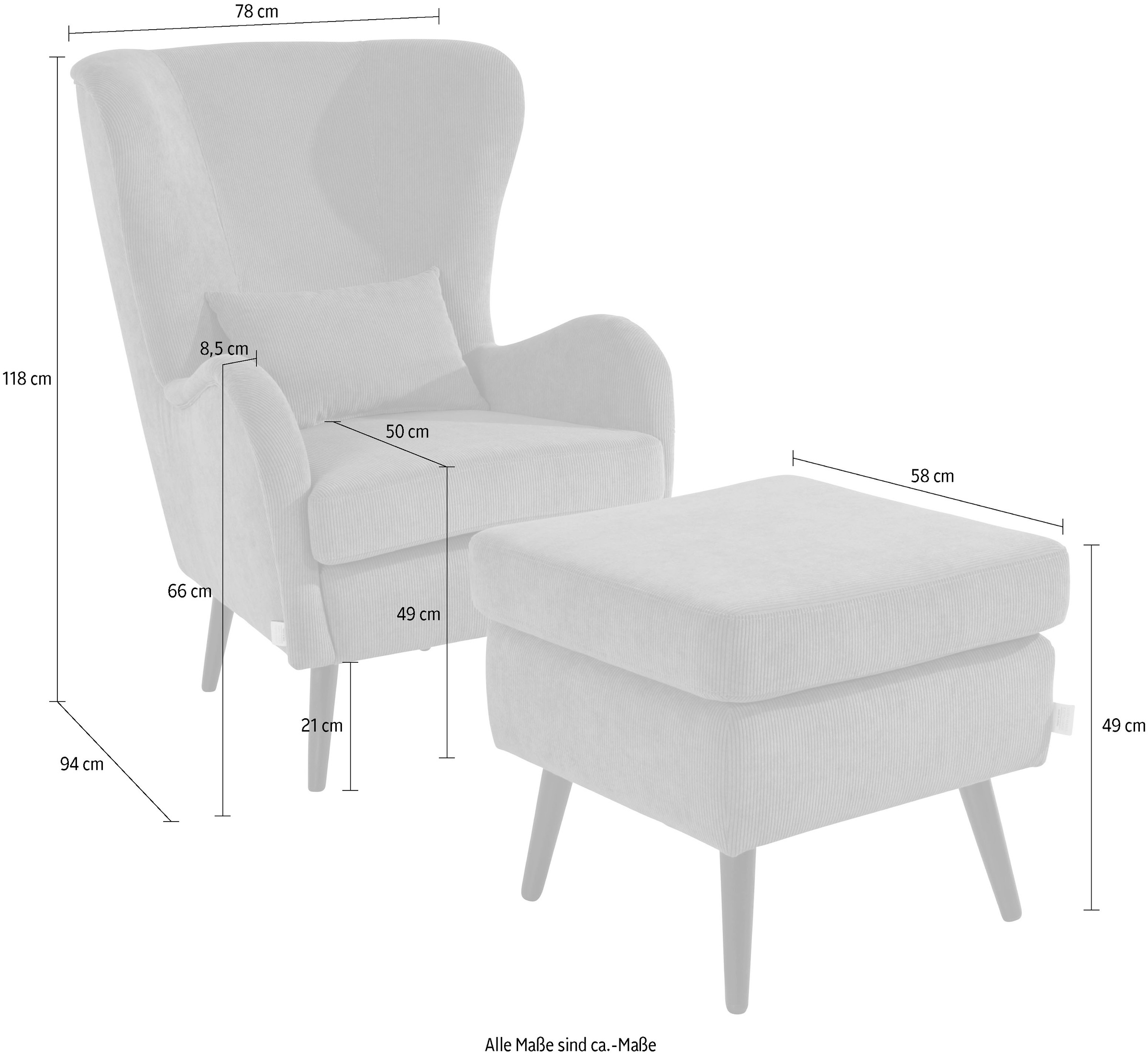 Guido Maria Kretschmer Home&Living Sessel »Salla«, wahlweise mit oder ohne Hocker; großer Sessel: Maße B/T/H: 78/94/118cm