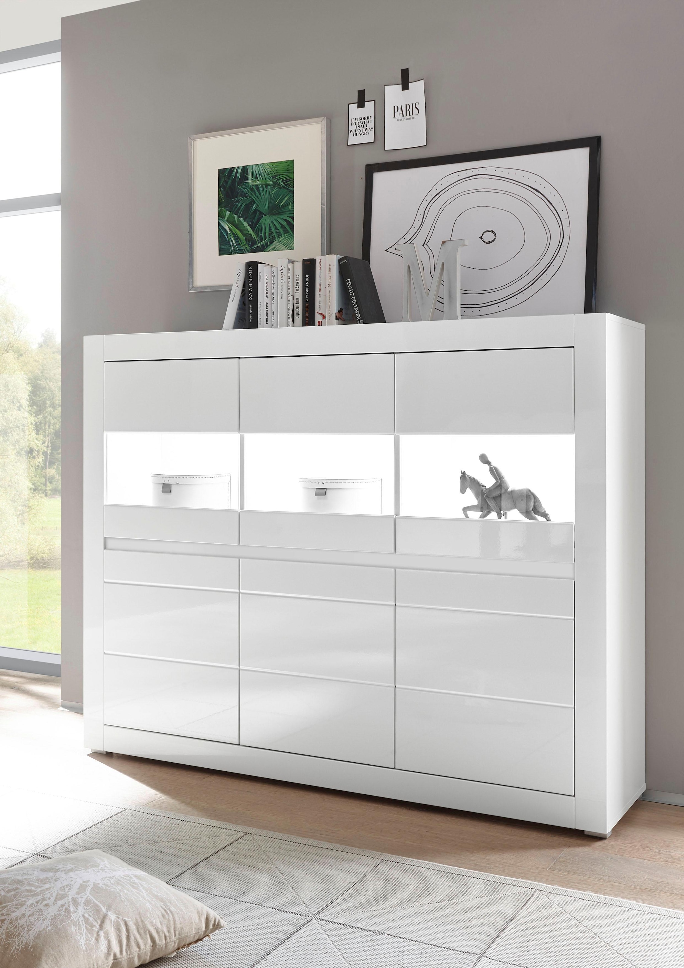 Home affaire Highboard "Carat" Breite 164 cm, Blende in weiß und betonfarbe günstig online kaufen