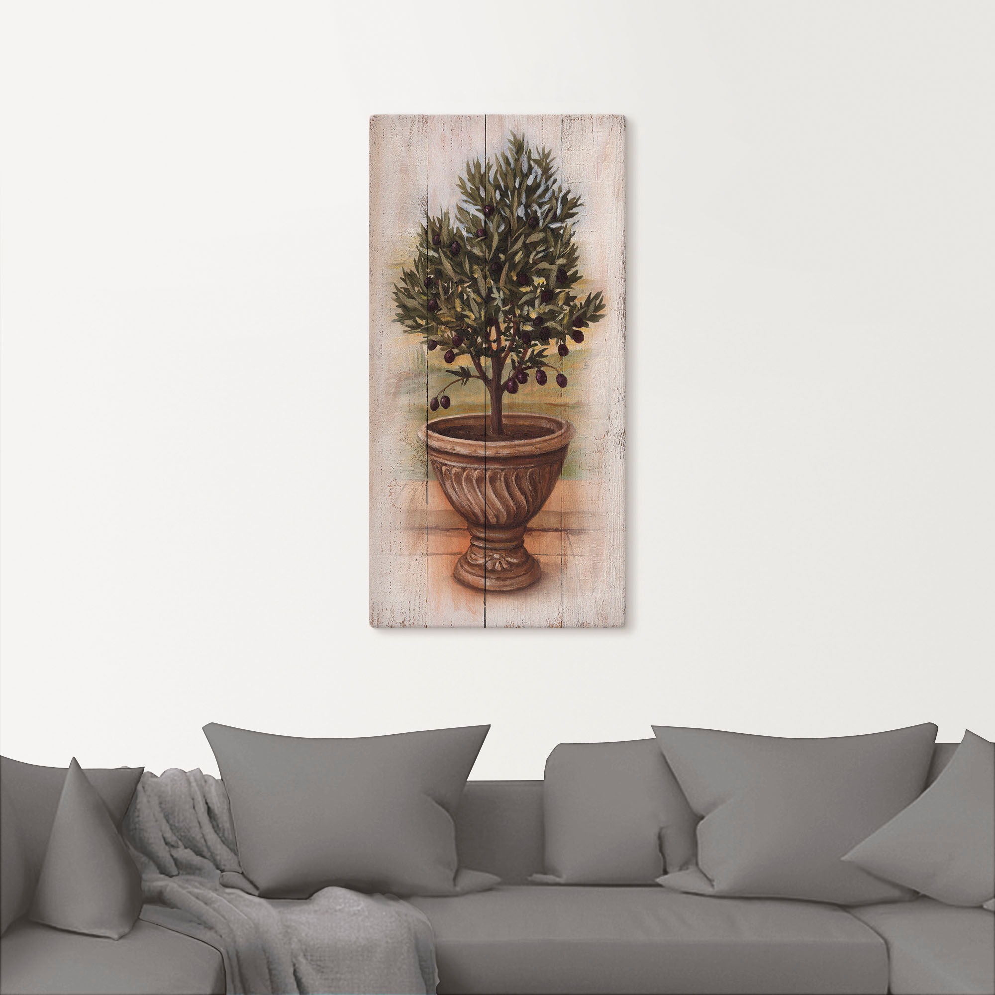 Artland Leinwandbild "Olivenbaum mit Holzoptik" Pflanzen 1 Stk. tlg. auf Ke günstig online kaufen