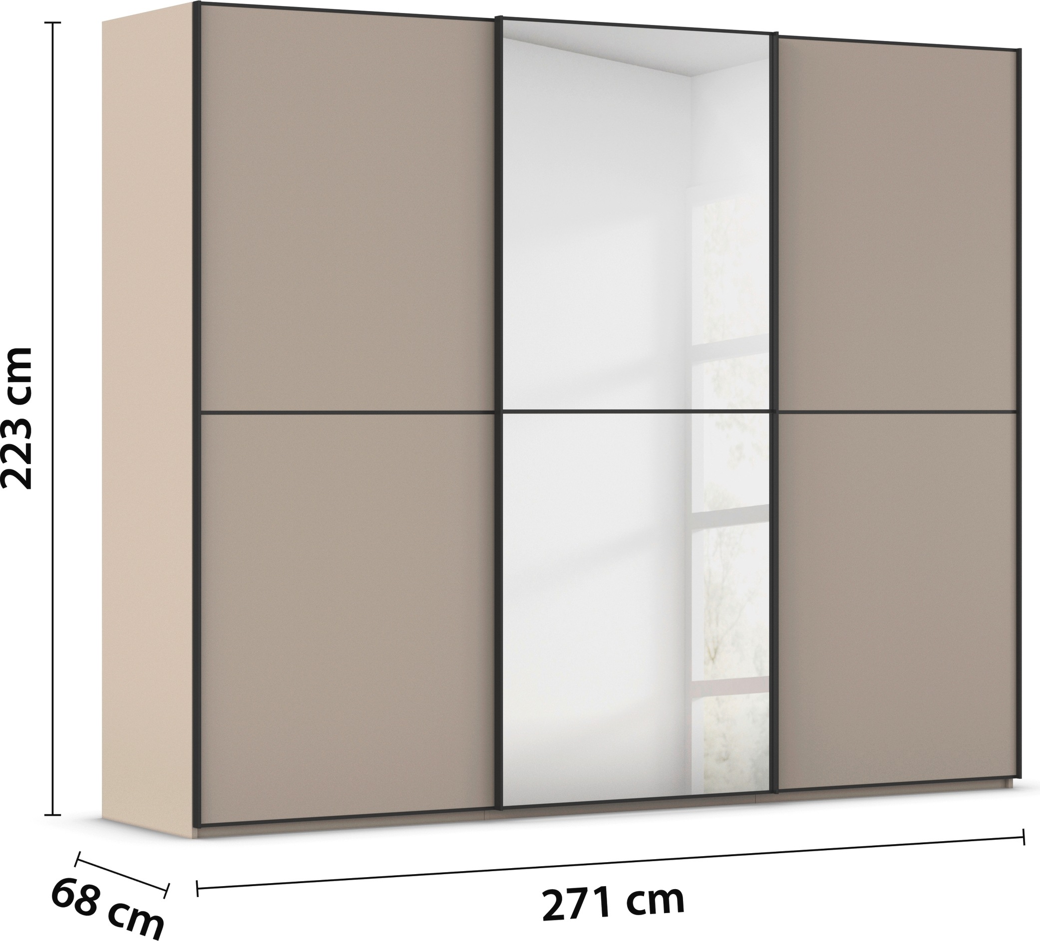 rauch Schwebetürenschrank »Kleiderschrank Schrank Garderobe Schlafzimmerschrank SCALE-DUO«, edle zweigeteilte Türen, Spiegel und 3 Zierleisten MADE IN GERMANY
