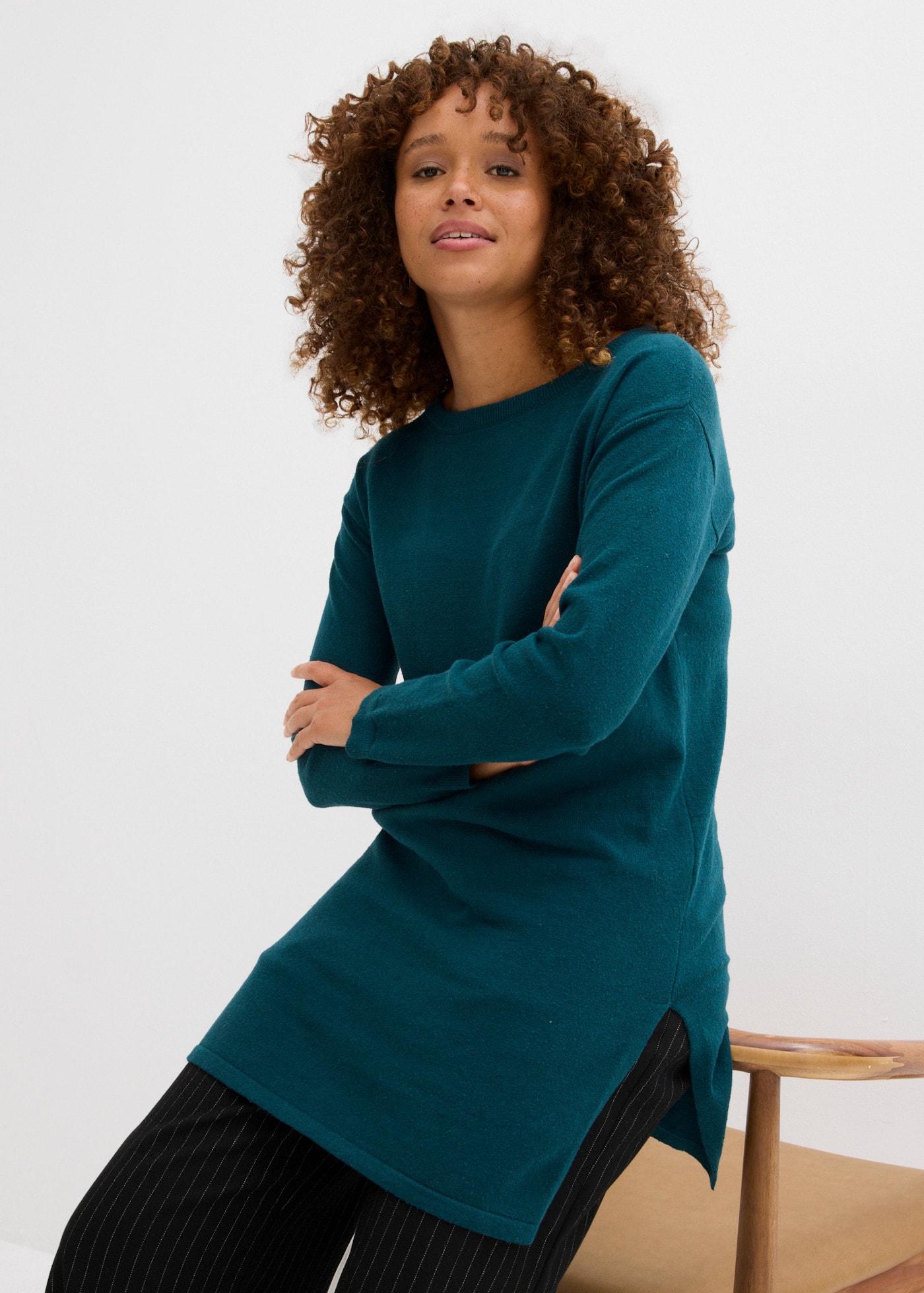 bonprix Longpullover lässig geschnitten, aus Baumwolle, Polyester und Polyamid