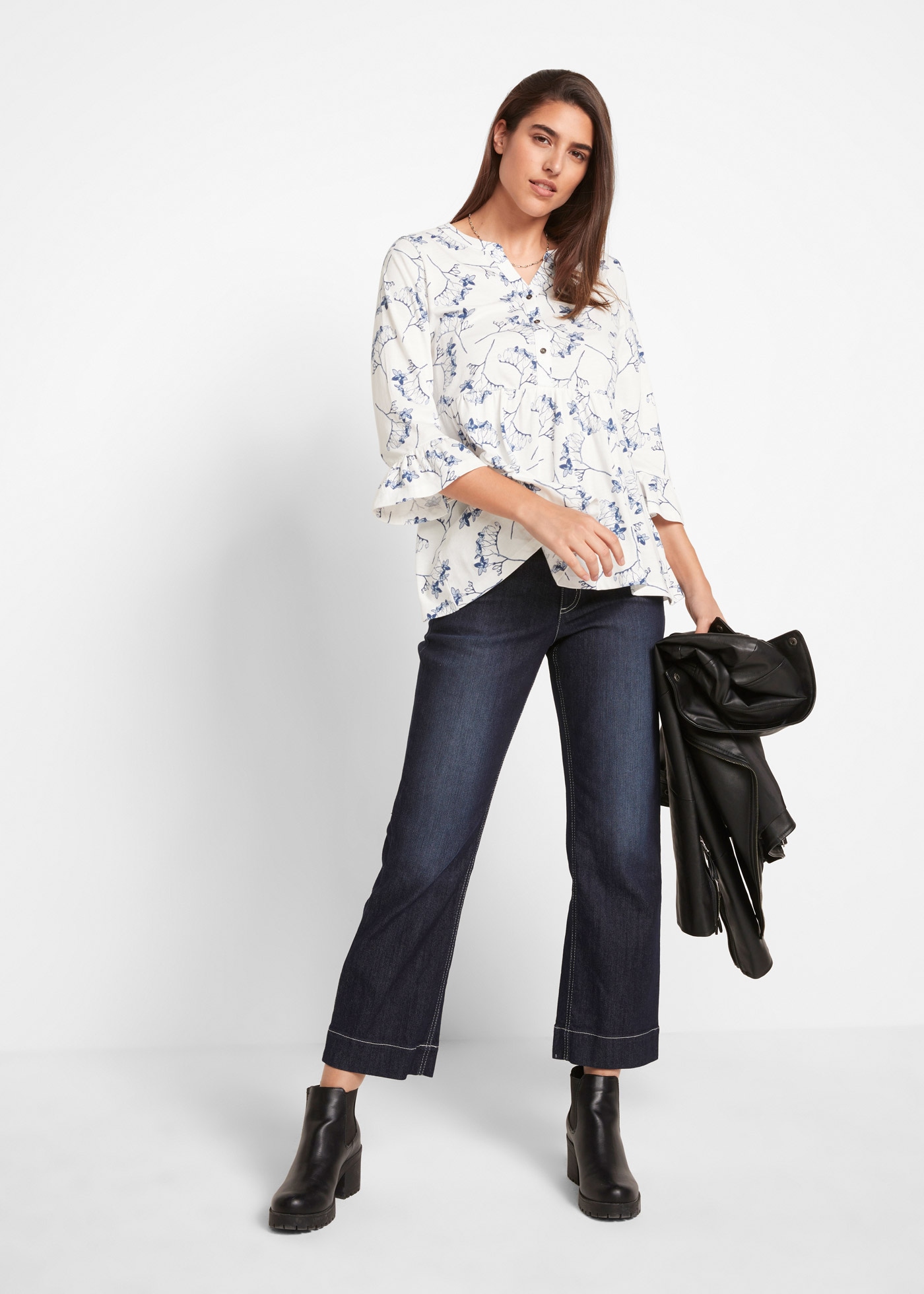 bonprix Tunikashirt ausgestellte Passform, 3/4-Ärmel, für Frühling und Sommer