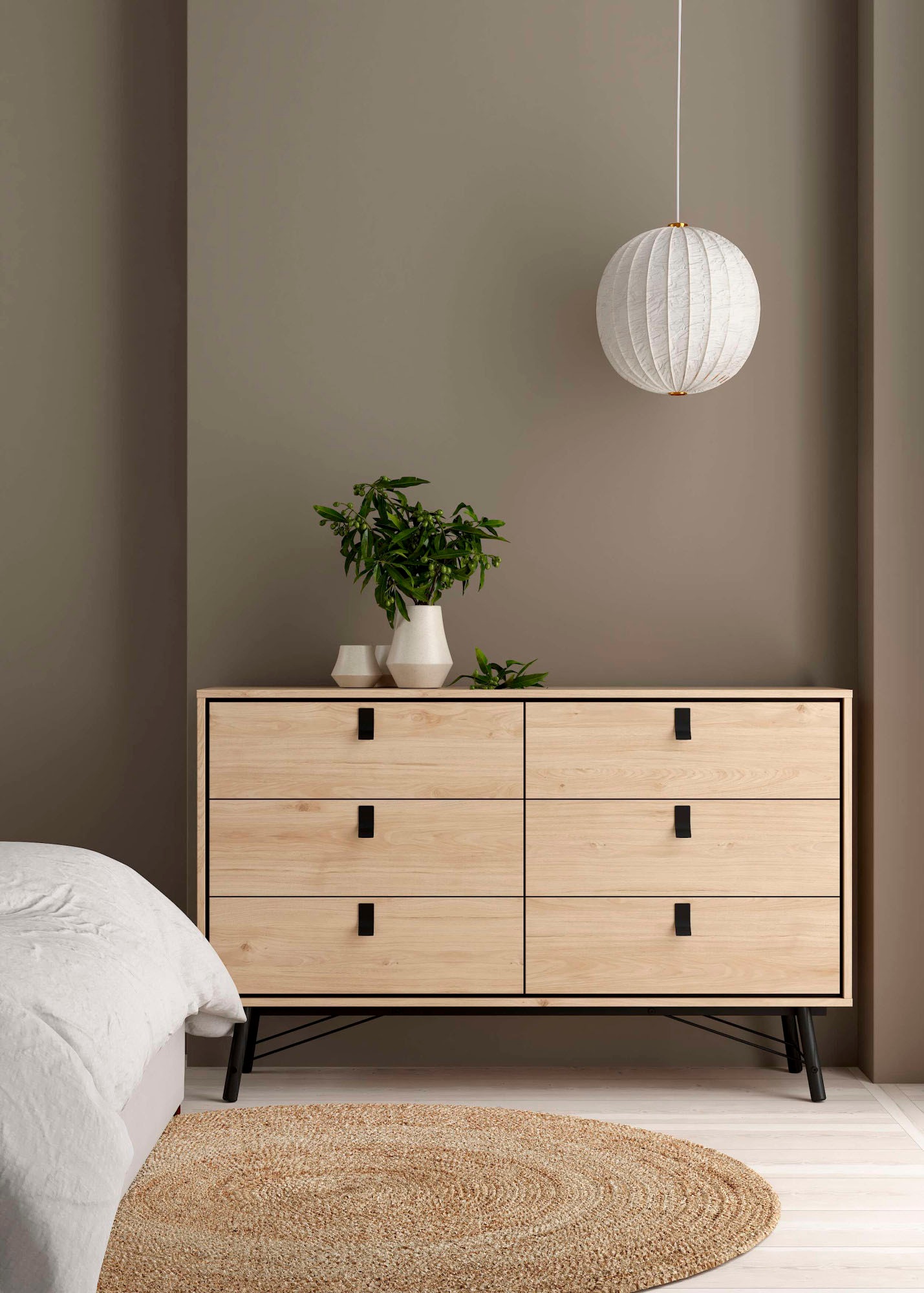 Home affaire Kommode "Ry Aufbewahrung, Schubladenschrank, Stauraum," Sideboard mit 6 Schubladen, Breite 150 cm, Höhe 95 cm, Massivholzbeine