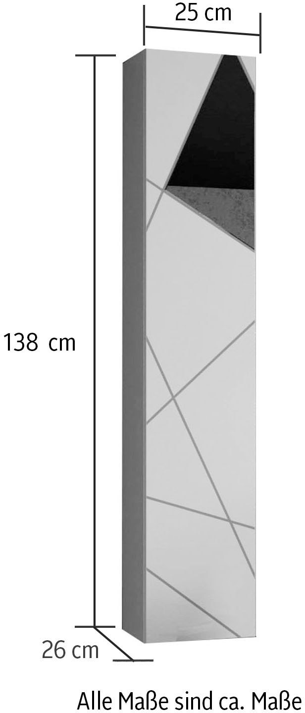 welltime Hängeschrank »Vittoria«, 1 Tür, Höhe 138 cm, Breite 25 cm, Front mit Siebdruck u. Spiegel