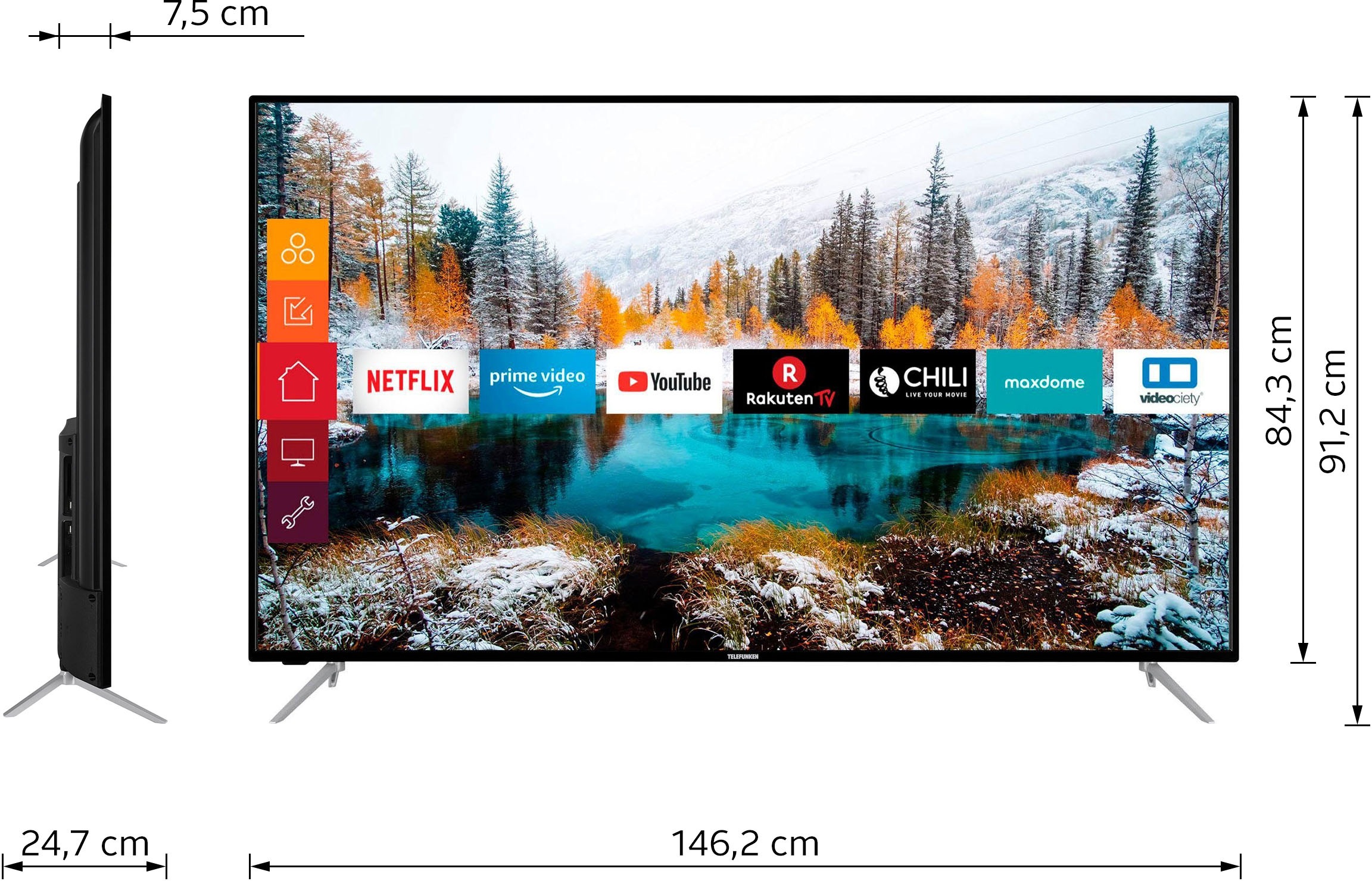 Telefunken LED-Fernseher »D65V800M4CWH«, 164 cm/65 Zoll, 4K Ultra HD, Smart- TV, 36 Monaten Herstellerlangzeitgarantie | BAUR