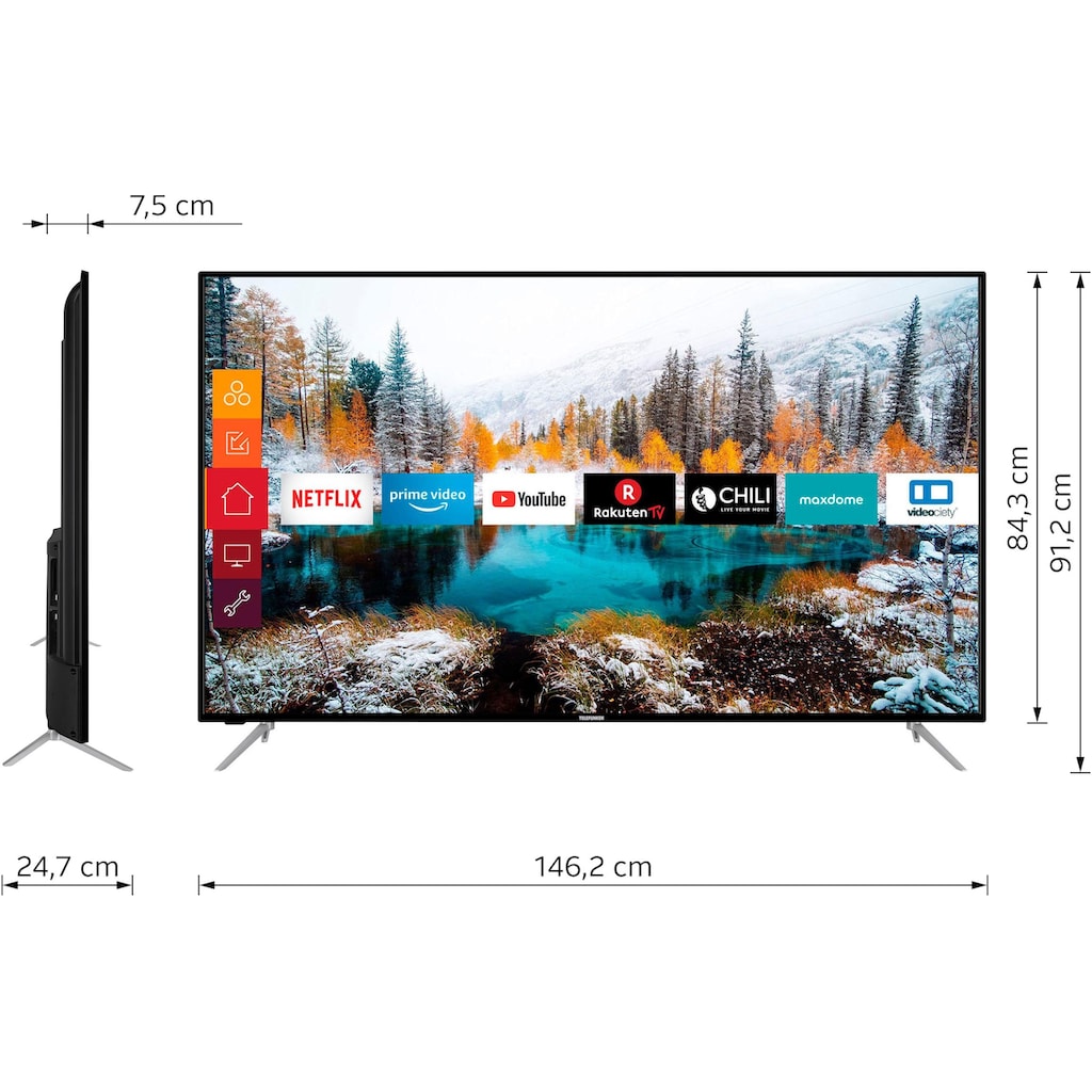 Telefunken LED-Fernseher »D65V800M4CWH«, 164 cm/65 Zoll, 4K Ultra HD, Smart-TV, 36 Monaten Herstellerlangzeitgarantie