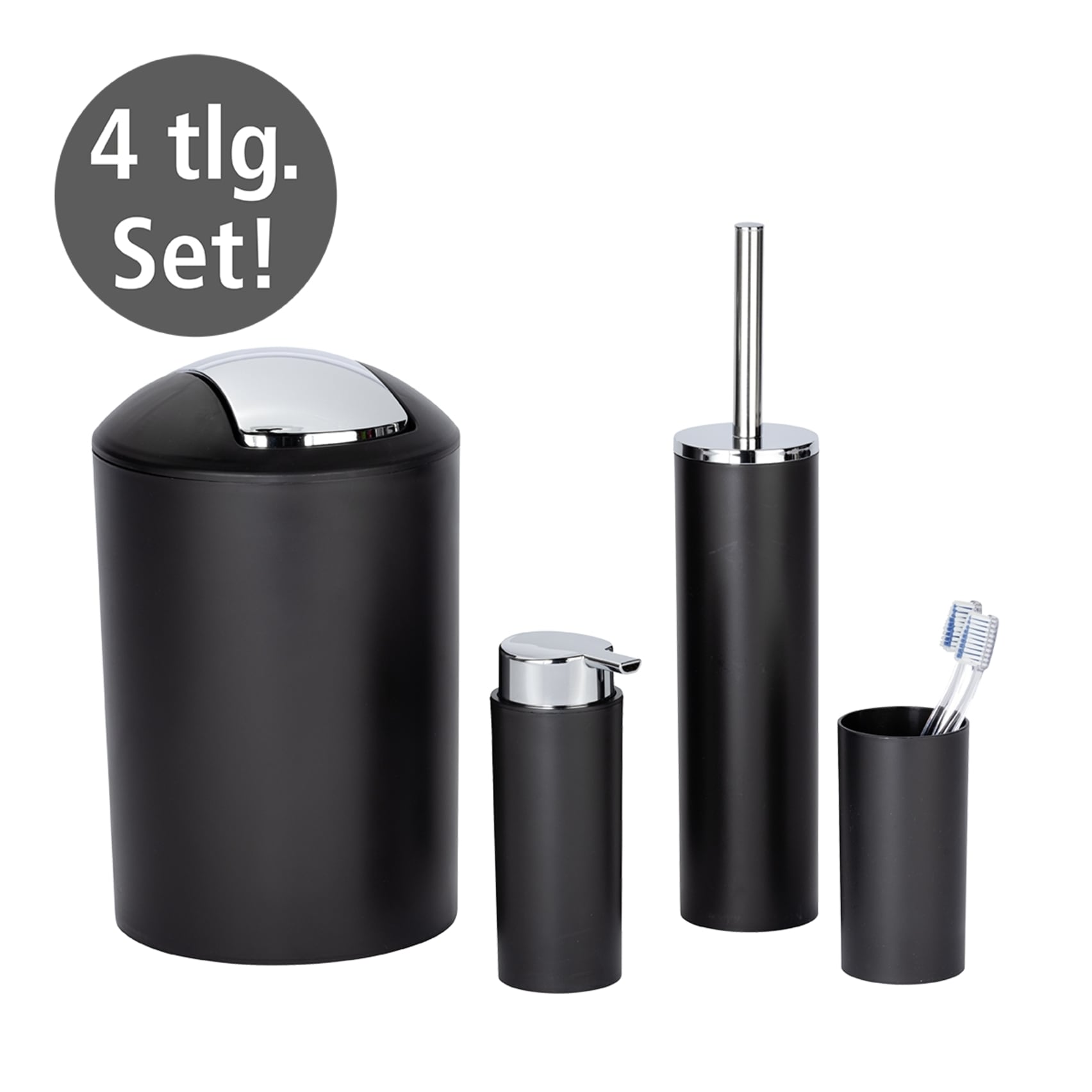 WENKO Badaccessoire-Set »Calvo« Seifenspender, Zahnputzbecher, WC-Garnitur & Kosmetikeimer