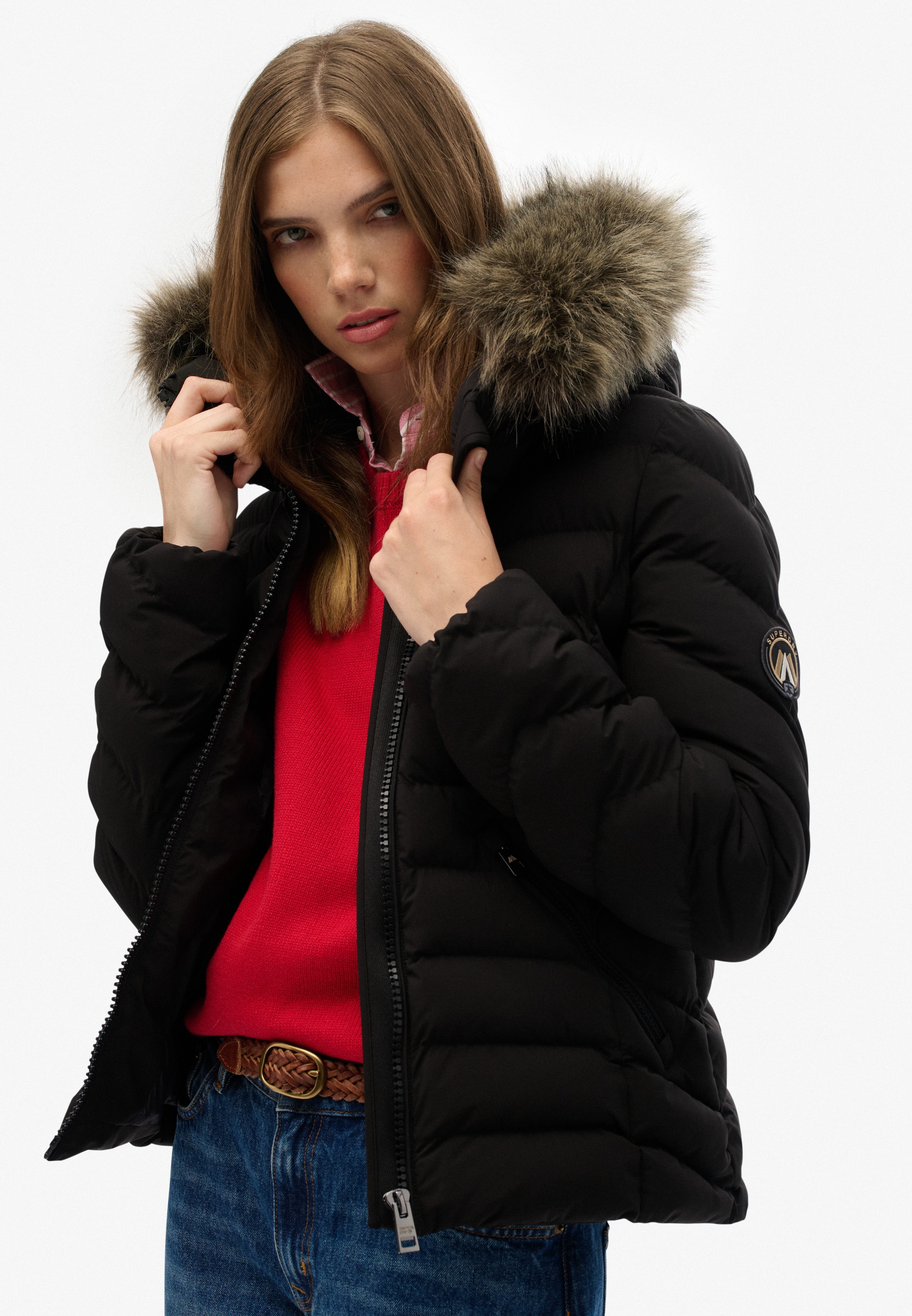 Superdry Steppjacke »FUJI FAUX FUR HOOD PADDED JKT«, mit Kapuze
