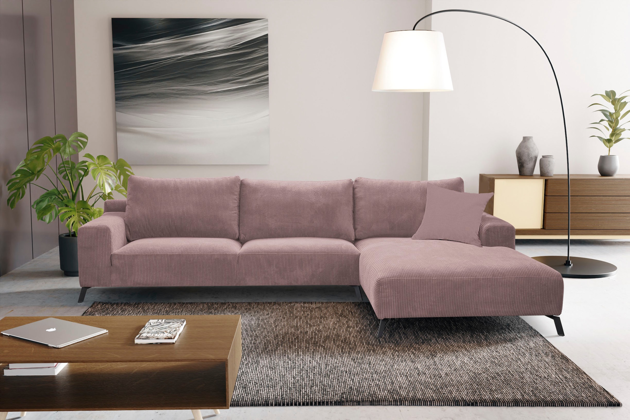 WERK2 Ecksofa »Faro L-Form«, XXL Design Ecksofa mit hohem Komfort in trendigem Cord & Samtvelours