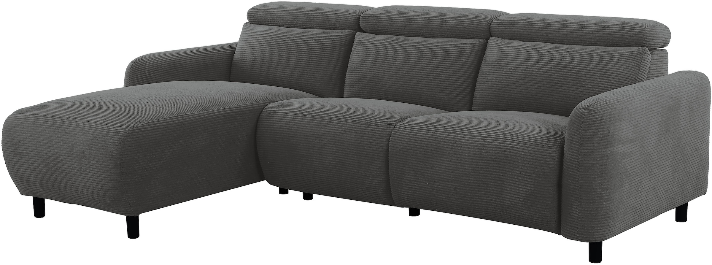 OTTO home Ecksofa »SKAANE in Cord, L-Form, 274 cm, manuelle u. elektrische Relaxfunktion,« rundes Design, Kopfteilverstellung, Federkernpolsterung
