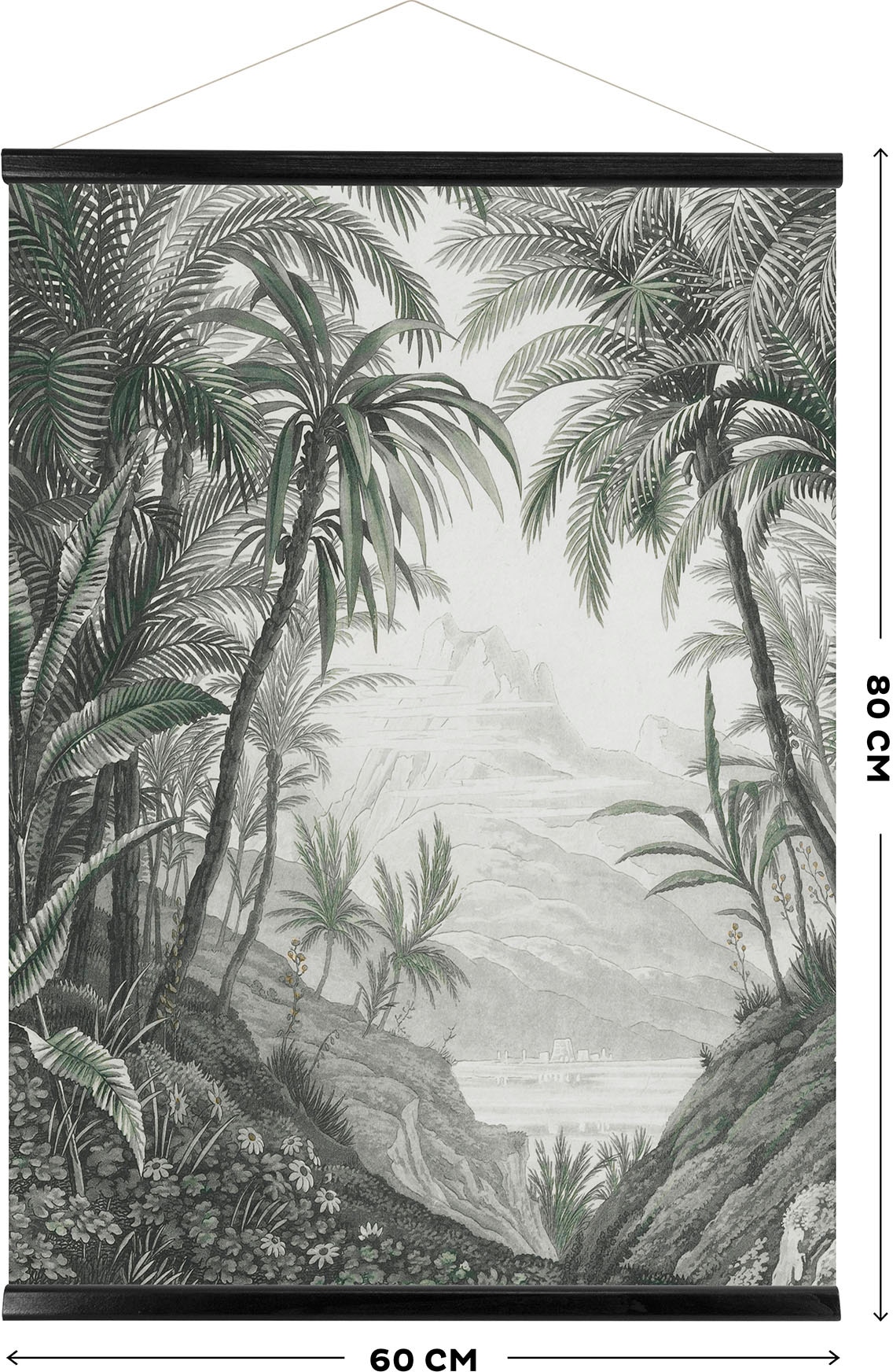 Art for the home Leinwandbild »Jungle Landschaft Schwarz/Weiss«, (1 St.), Luxus Kakemono Leinen Wandposter 80x60cm